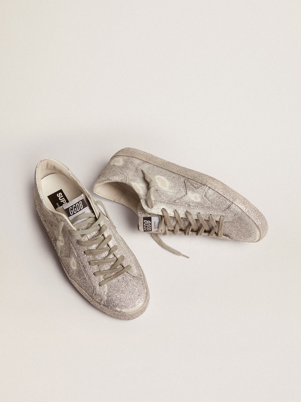 Women\'s Super-Star in silver leather with all-over glitter | Golden Goose