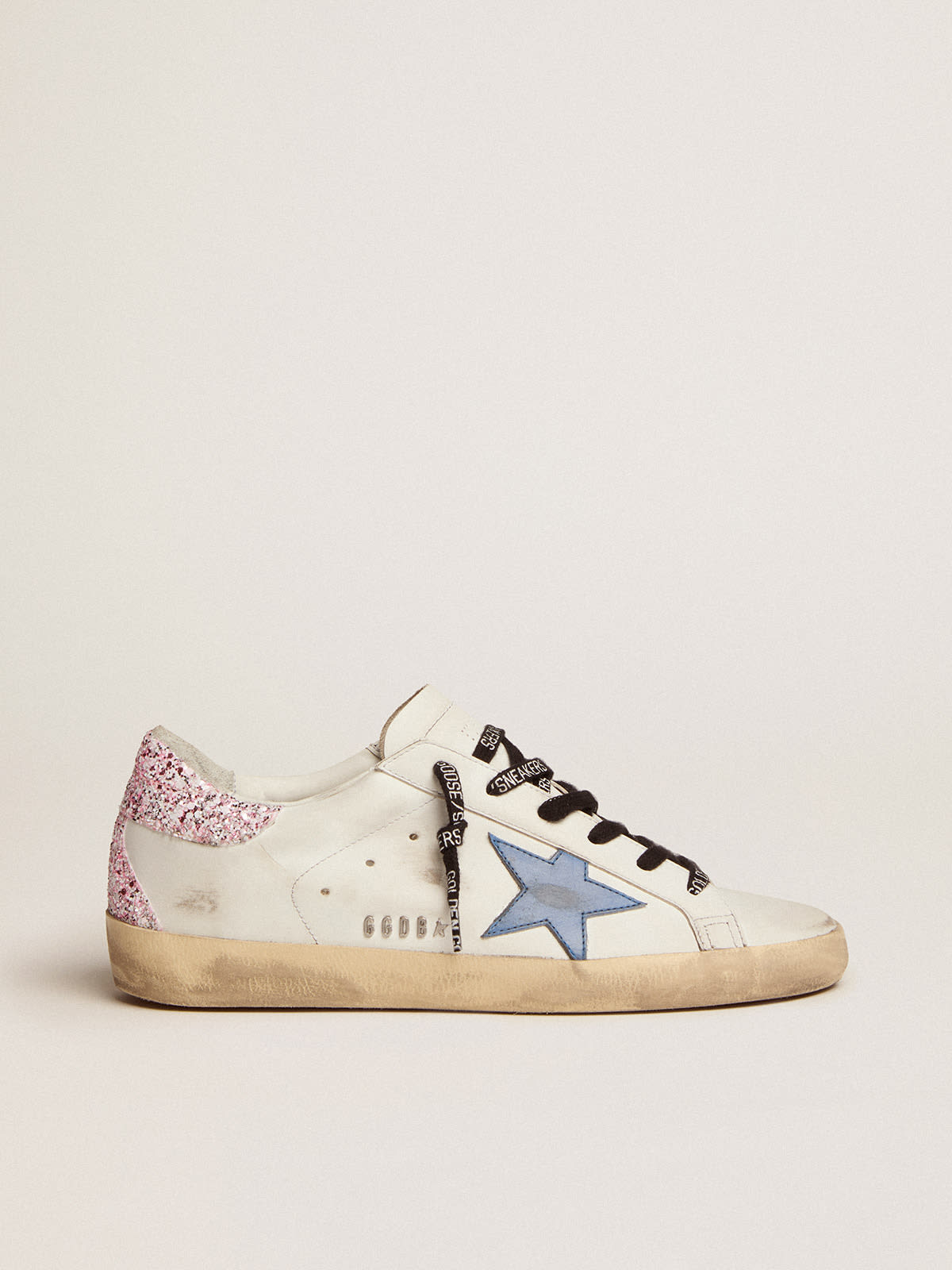 Women\'s Super-Star with blue leather star and glitter heel tab | Golden  Goose