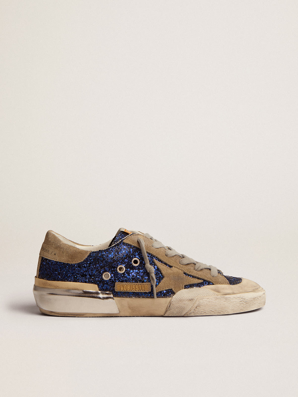 Golden Goose - Damen Super-Star in blauem Glitzer mit taubengrauem Raulederstern in 