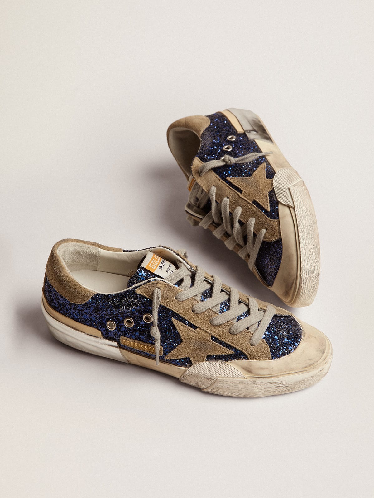 Golden Goose - Super-Star femme pailletées bleues et étoile en daim gris tourterelle in 