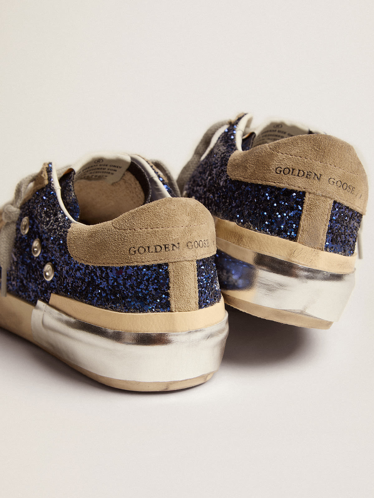 Women\'s Super-Star in blue glitter with dove gray suede star | Golden Goose