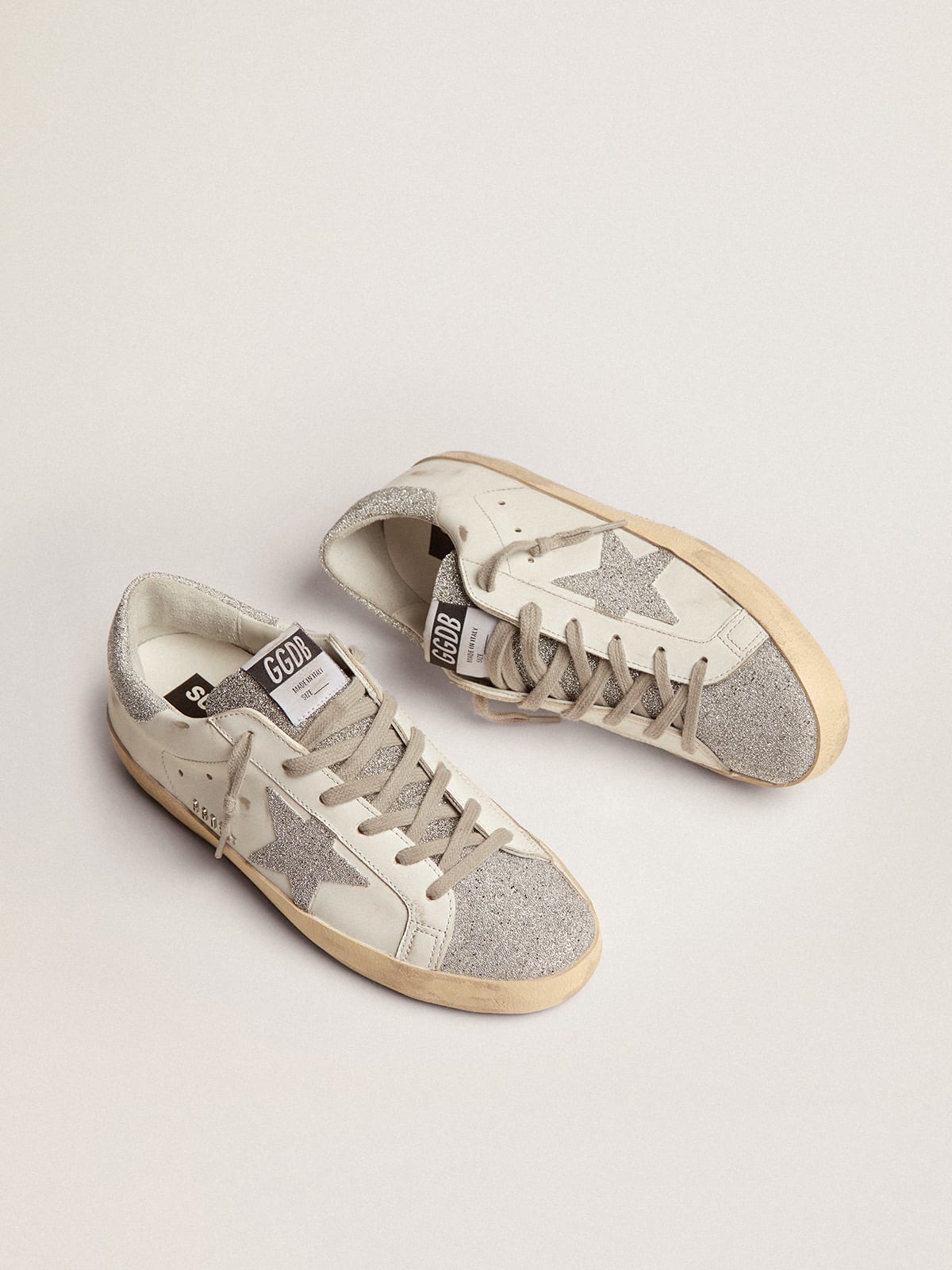 Golden Goose - Super-Star sneakers with white leather upper and Swarovski crystal inserts in 
