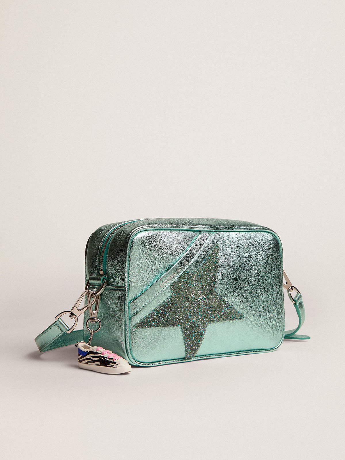 Golden Goose - Star Bag femme en cuir turquoise avec étoile en cristaux Swarovski in 