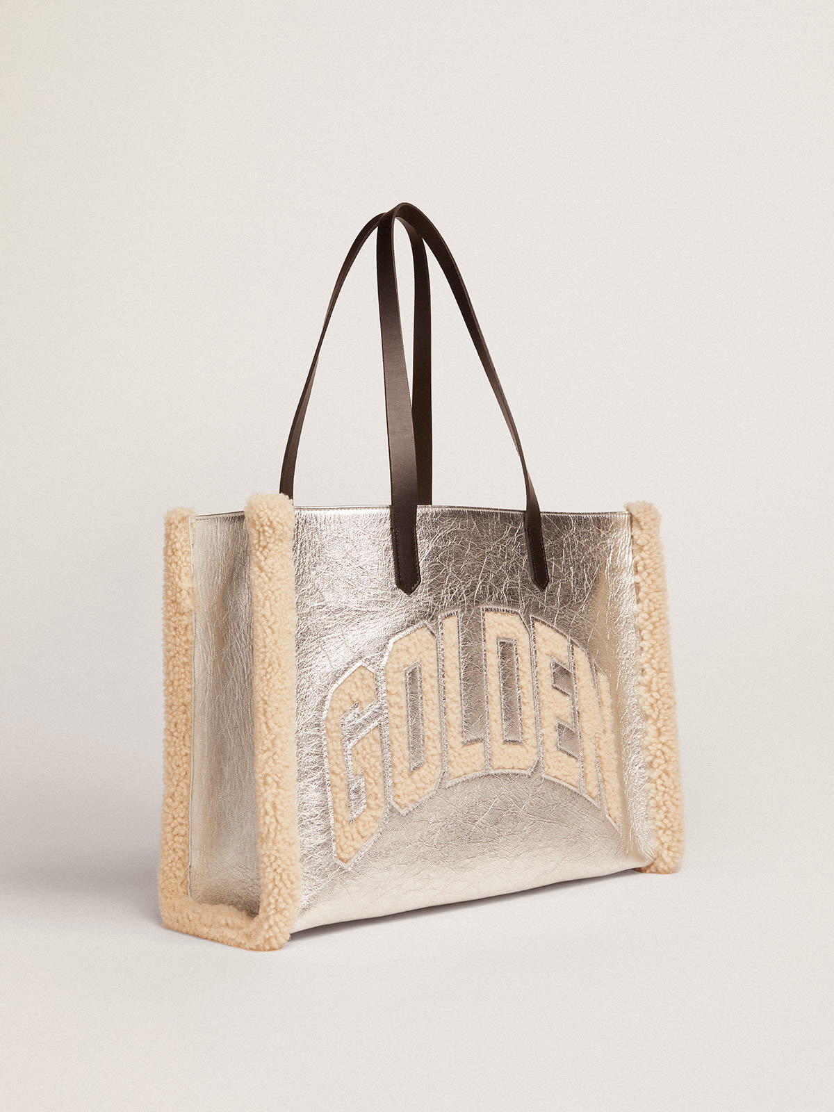 Golden Goose - Women's California Bag East-West in silver leather and wool inserts in 