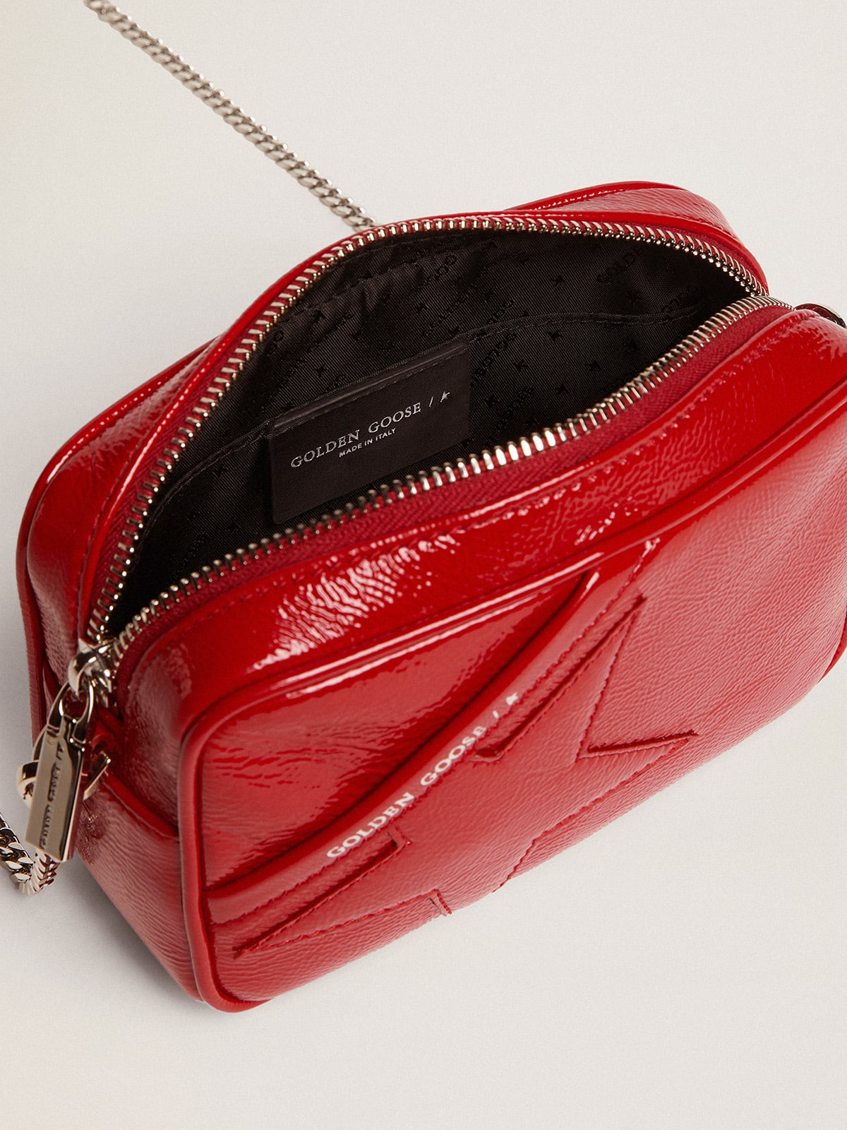 Women s Mini Star Bag in red painted leather with tone on tone