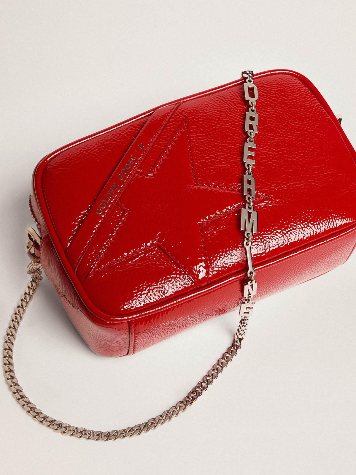 Leather Women's Red Bag with Chain