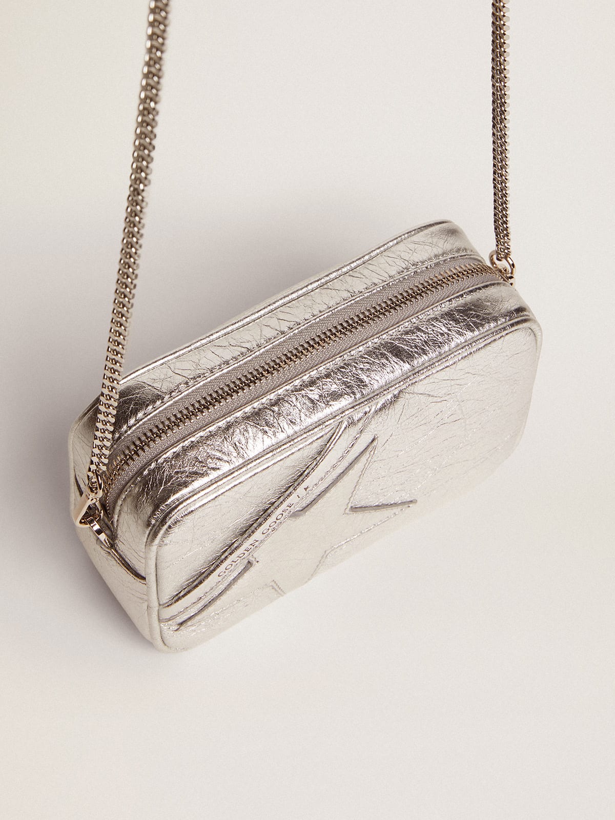Golden Goose - Mini Star Bag in silver laminated leather with tone-on-tone star in 
