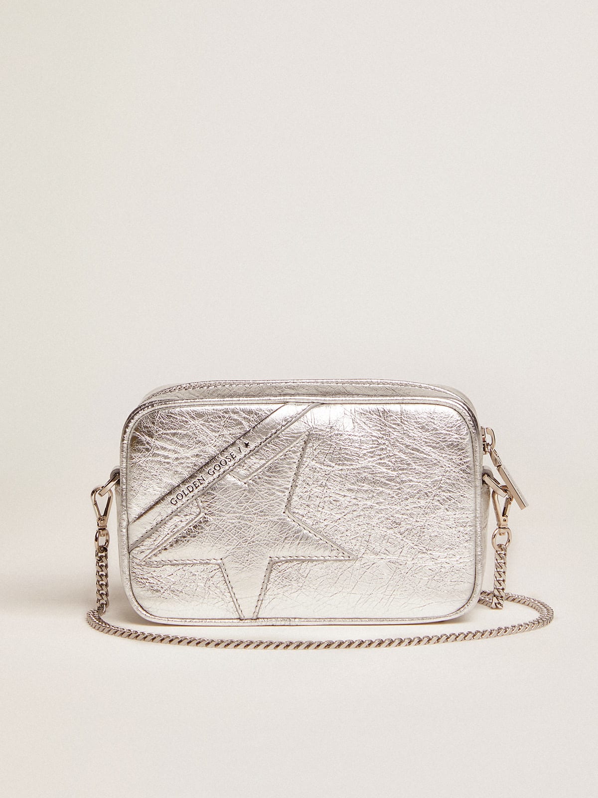 Women's Mini Star Bag in silver laminated leather with tone-on