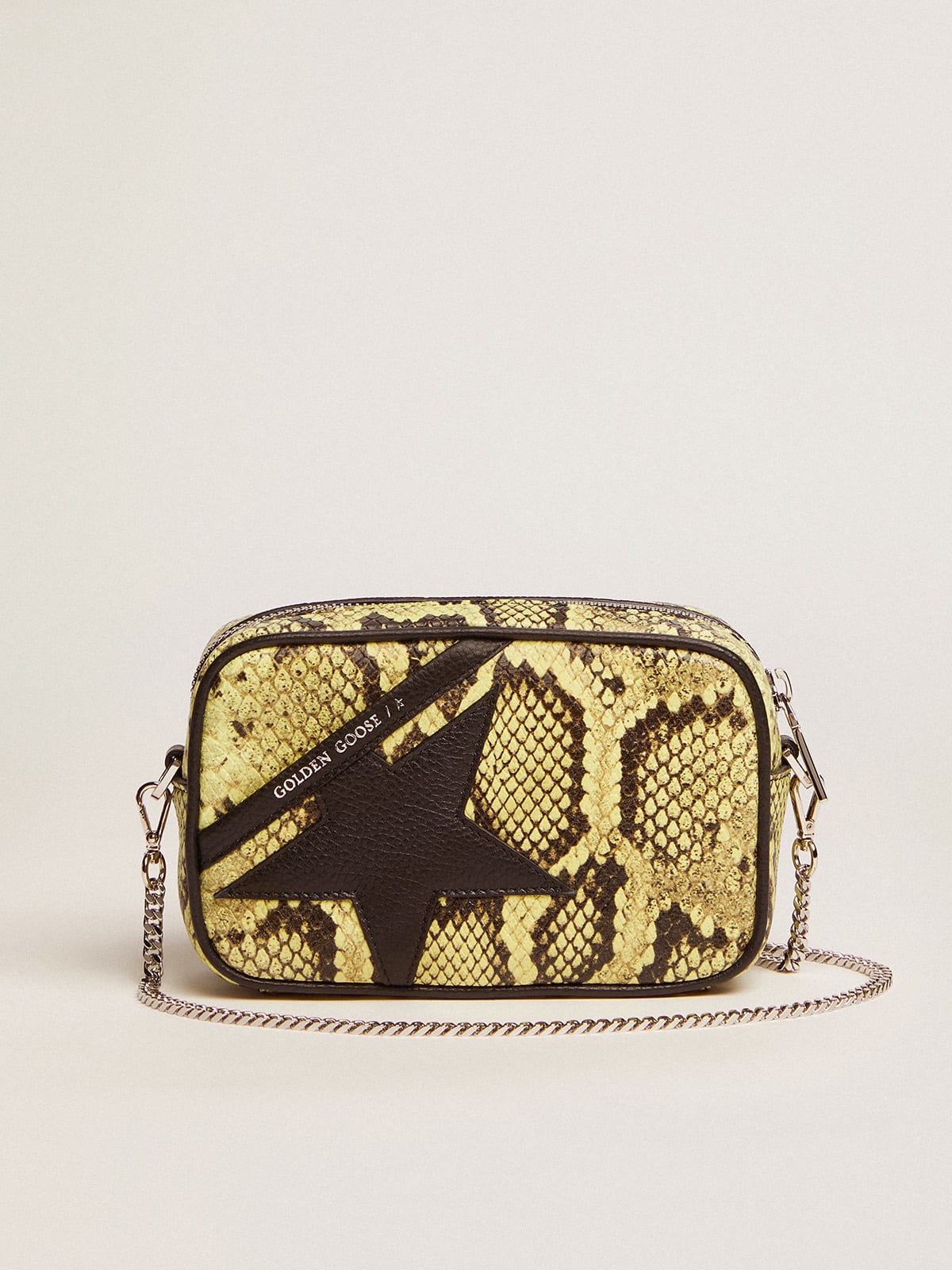 Golden Goose - Women's Mini Star Bag in lime green snake print leather with black star in 