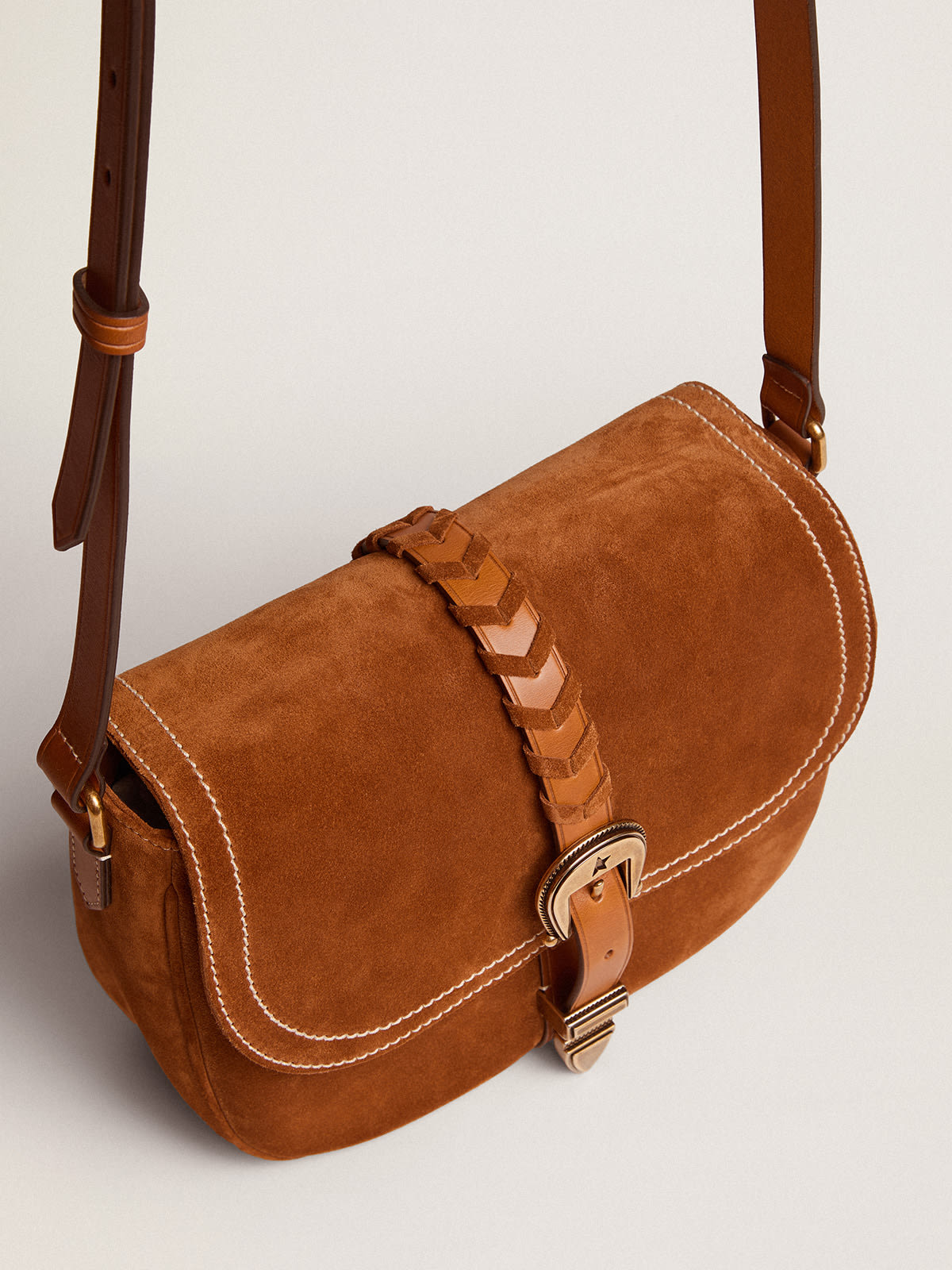 Golden Goose - Women's medium Rodeo Bag in rum-colored suede in 