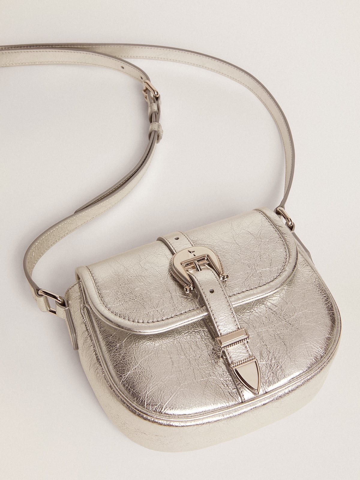 Golden Goose - Rodeo Bag small da donna in pelle laminata argento in 