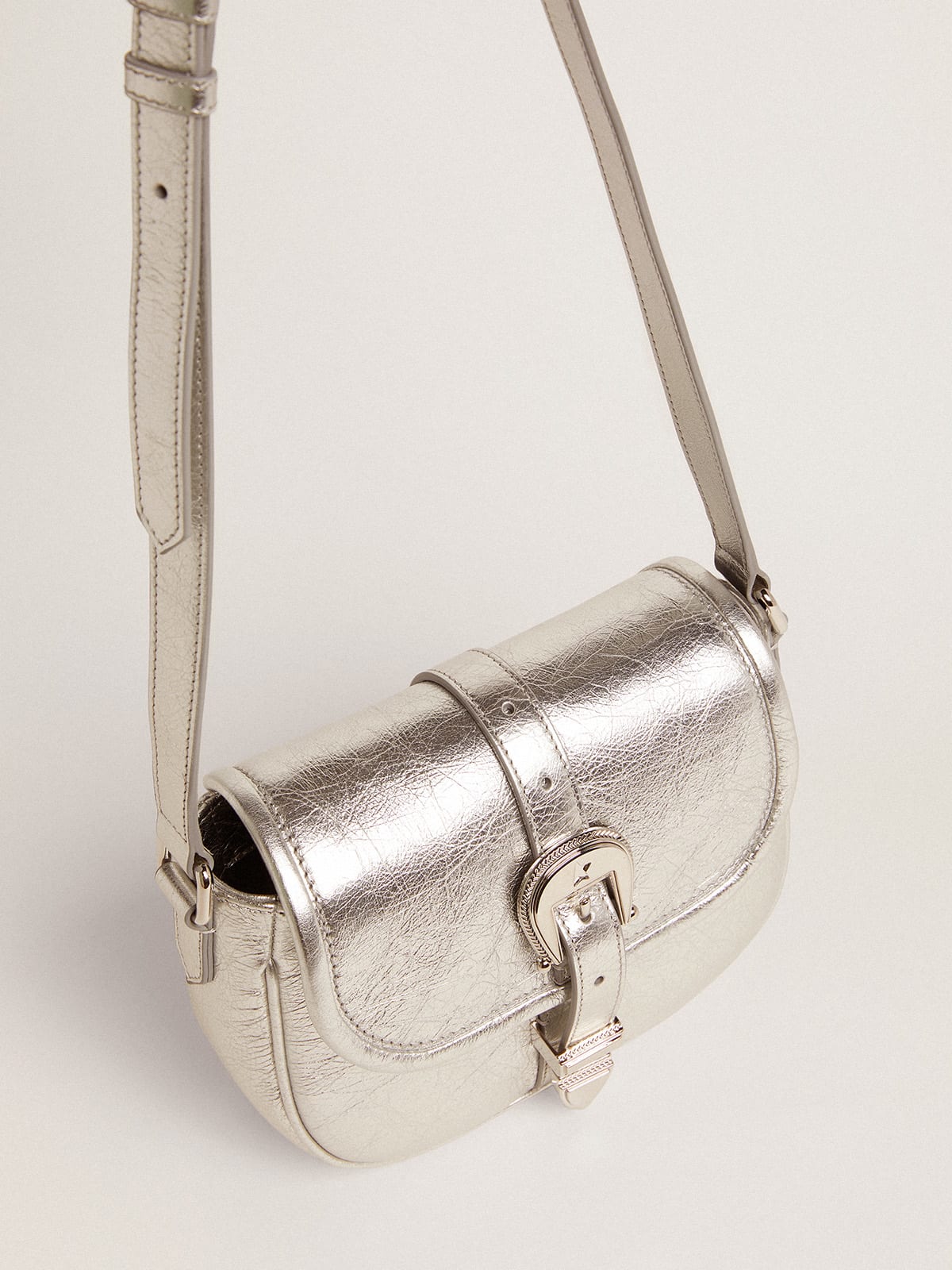 Golden Goose - Women's small Rodeo Bag in silver laminated leather in 