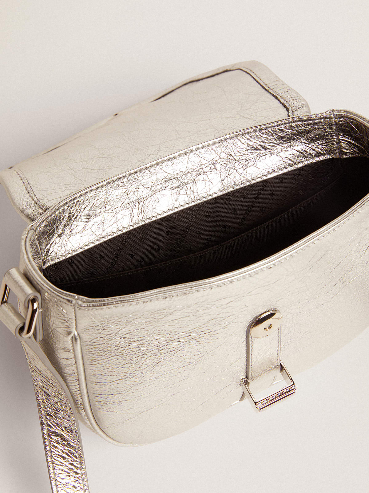 Women's small Rodeo Bag in silver laminated leather | Golden Goose