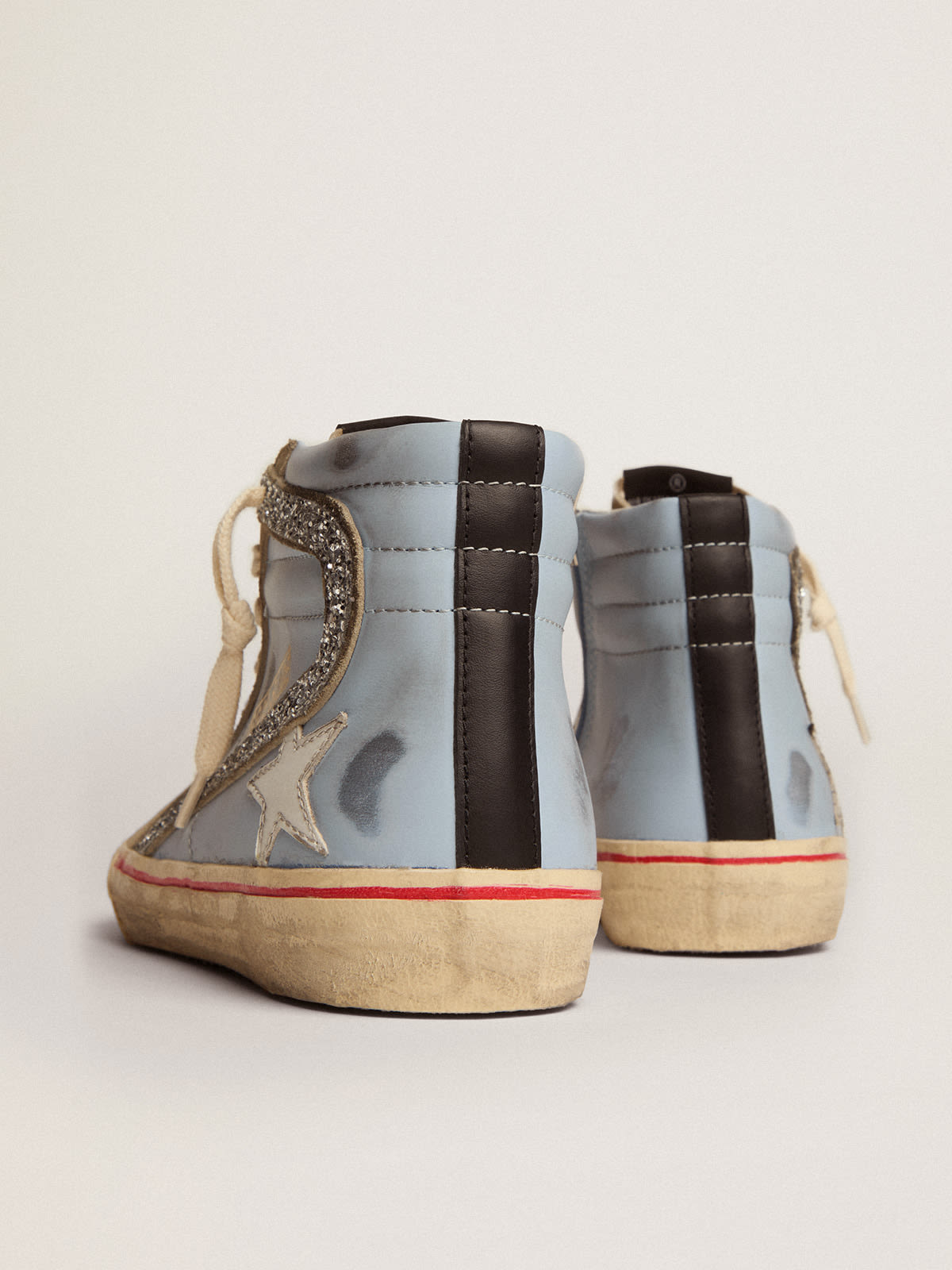 Golden Goose - Women's Slide in powder blue leather with dove gray suede tongue in 