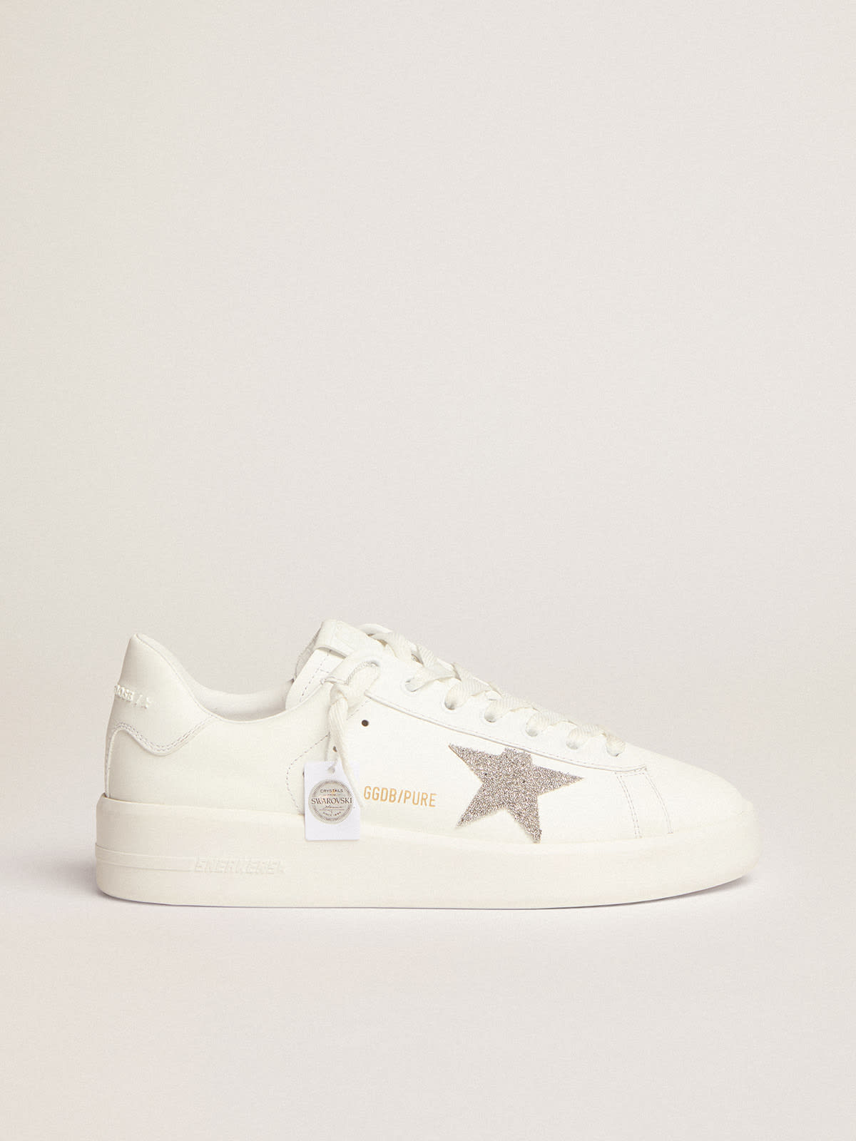 Golden Goose - Women's Purestar in white leather with silver crystal star in 