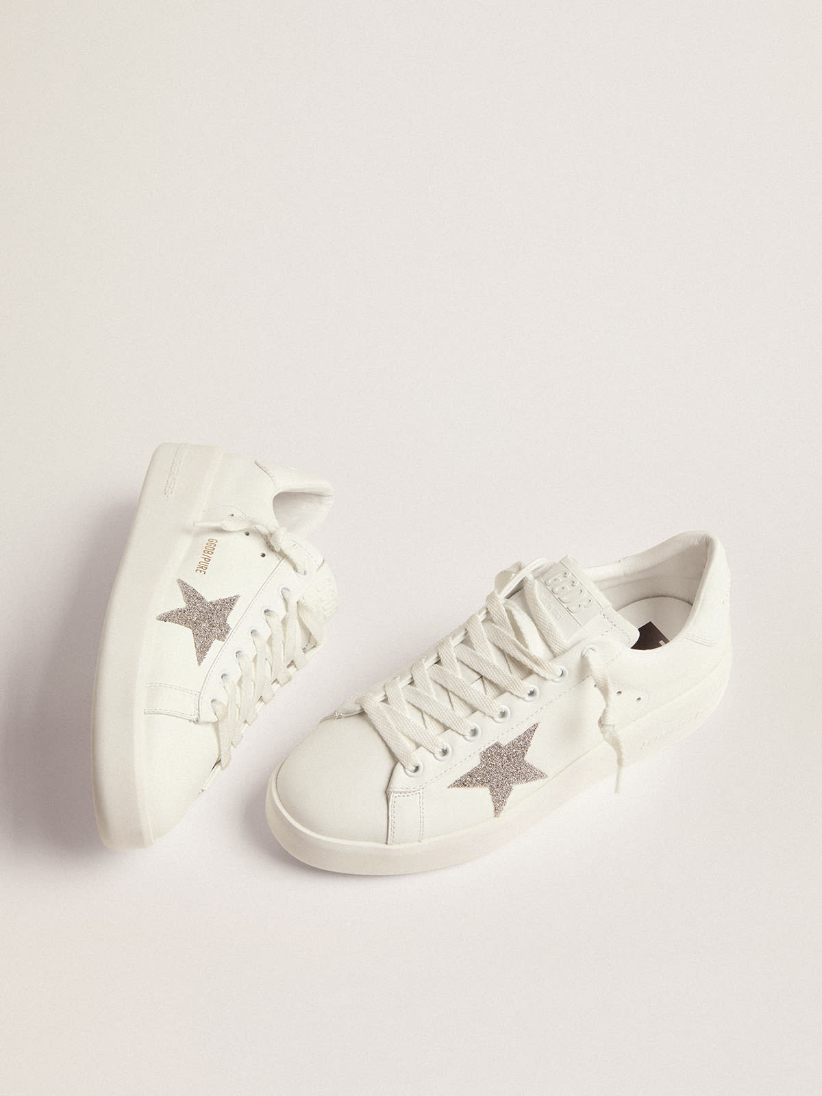 Golden Goose - Women's Purestar in white leather with silver crystal star in 