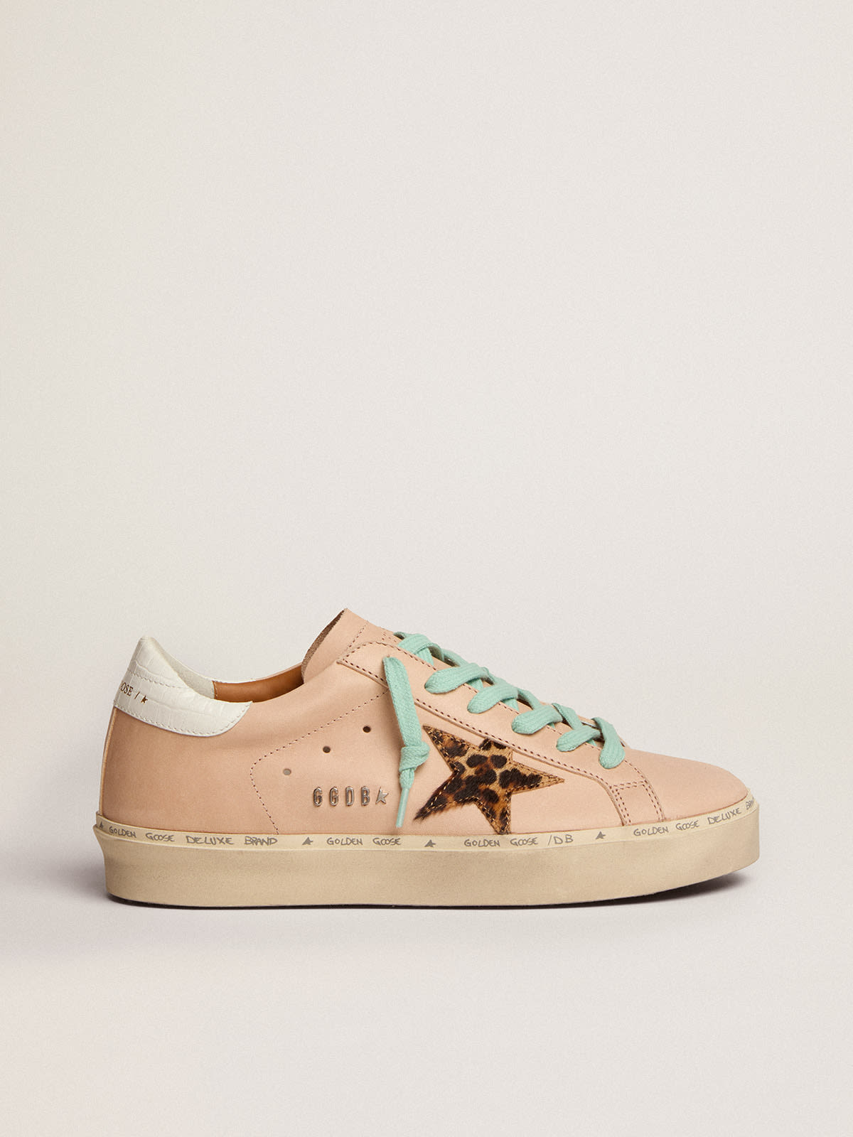 Golden Goose - Hi Star sneakers with leopard-print pony skin star and white crocodile-print leather heel tab in 