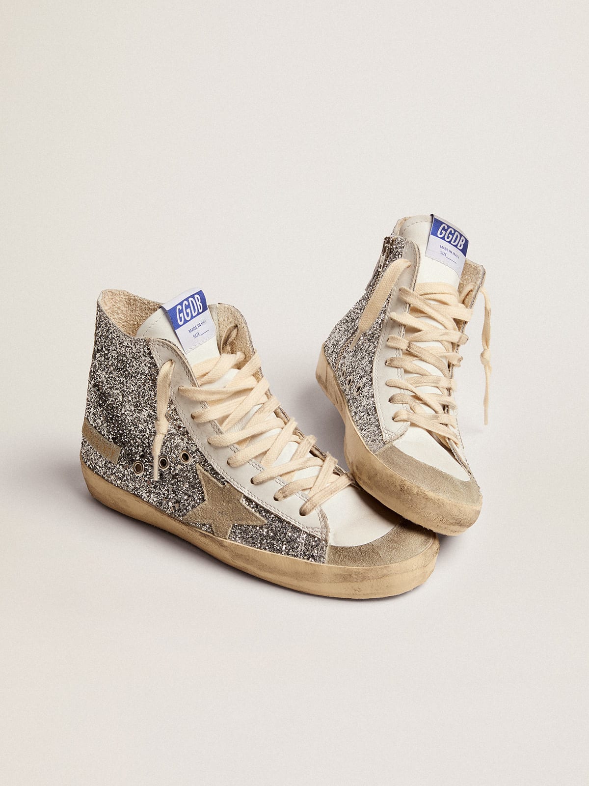 Francy sneakers with glitter upper and ice-gray suede star