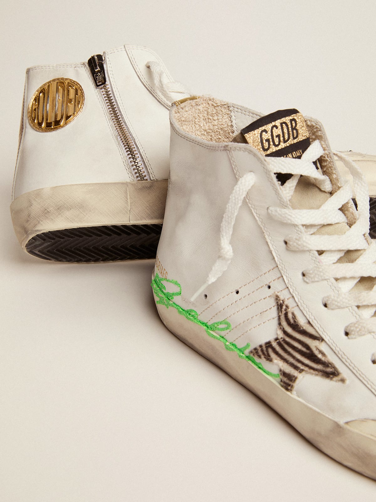 Golden Goose - Sneakers Francy Penstar LTD avec étoile et bout en cuir façon poulain zébré et contrefort en cuir doré in 