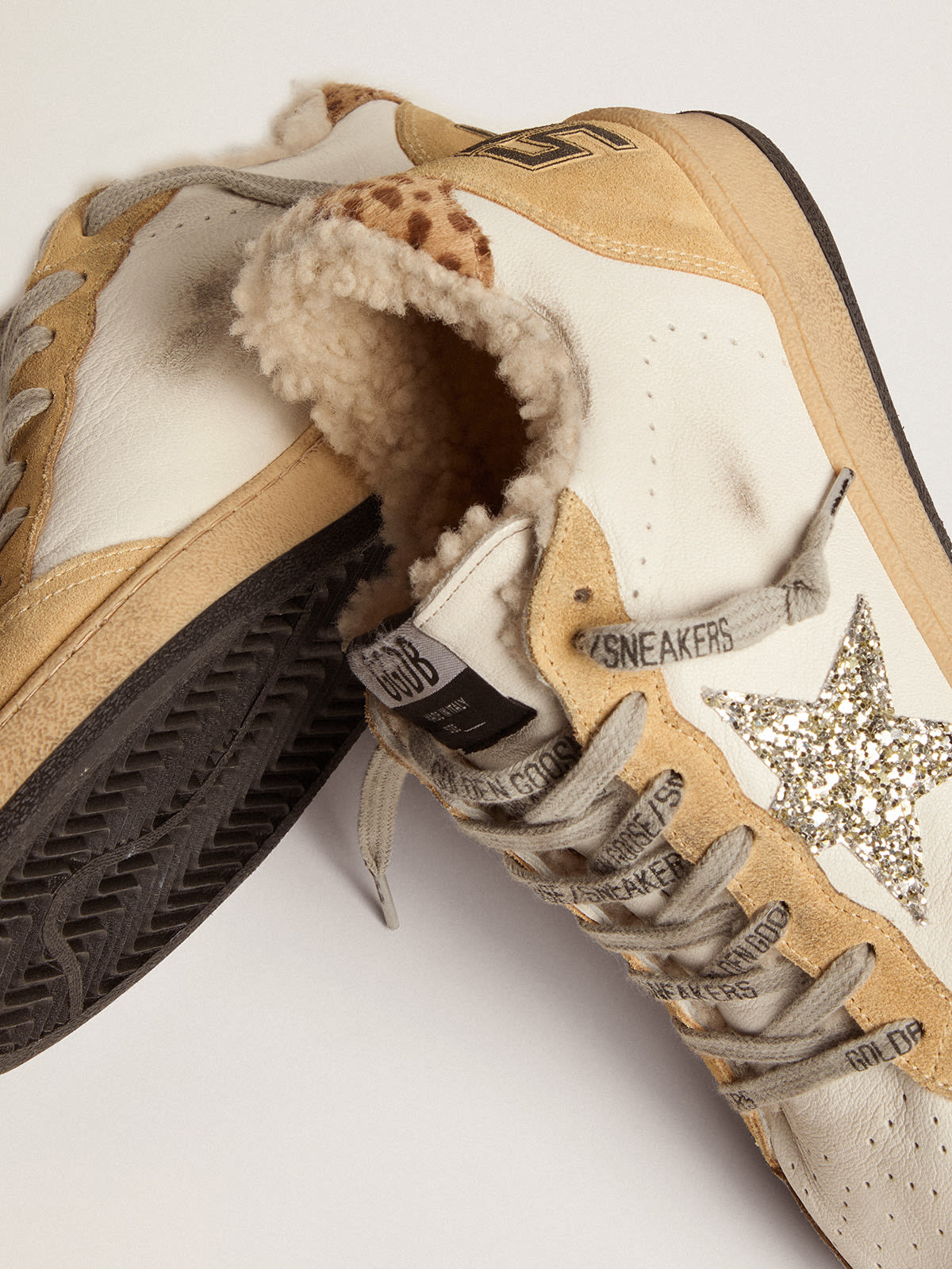 Golden Goose - Ball Star sneakers in nappa leather with glitter star and shearling lining in 