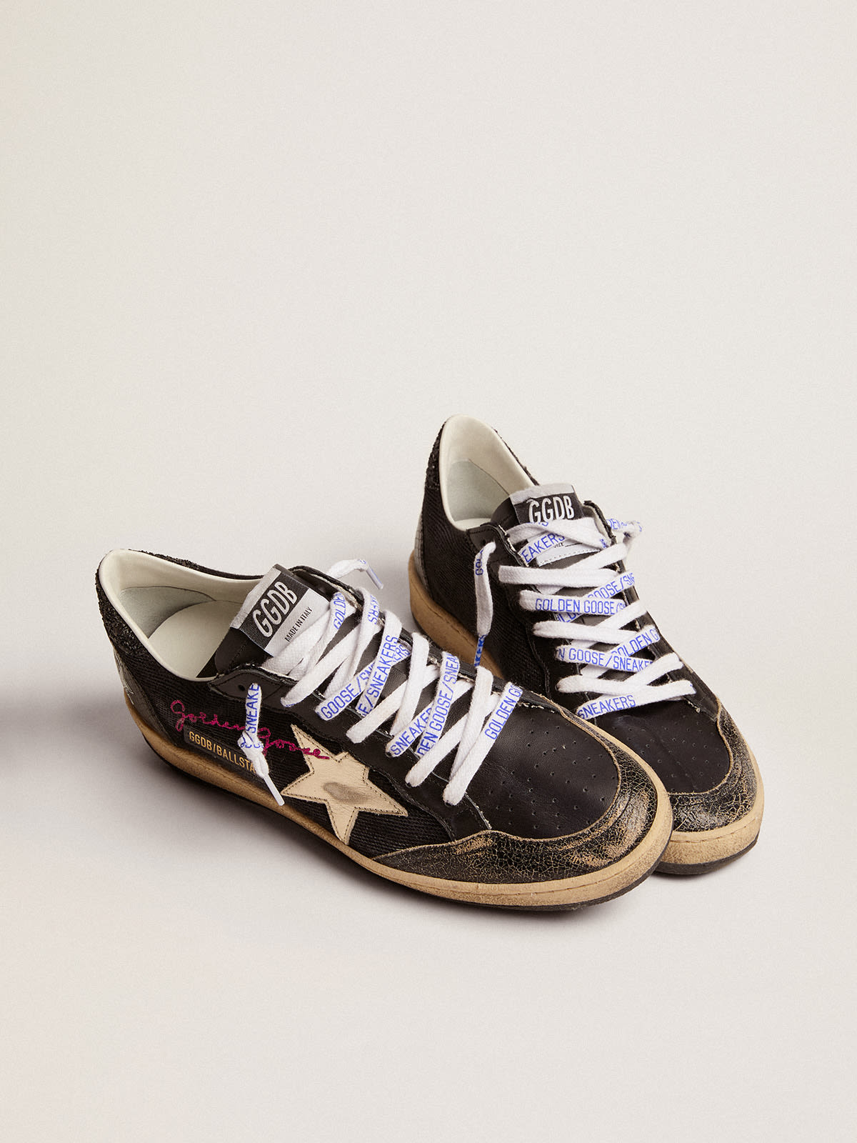 Golden Goose - Women's Ball Star in black canvas with platinum star in 