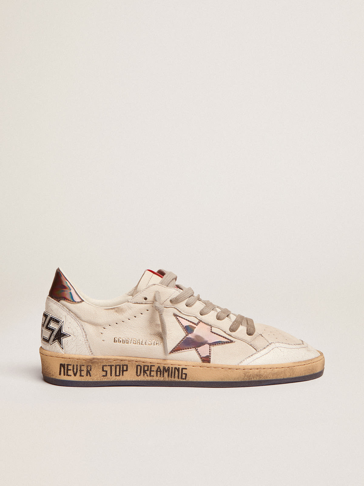 Golden Goose - Ball Star sneakers in nappa leather with holographic inserts and lettering on the sole in 