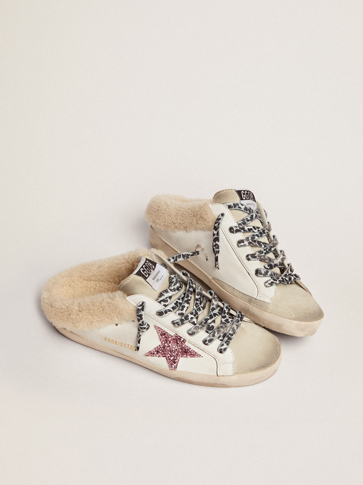 Women's Super-Star Sabot with pink glitter star and shearling lining