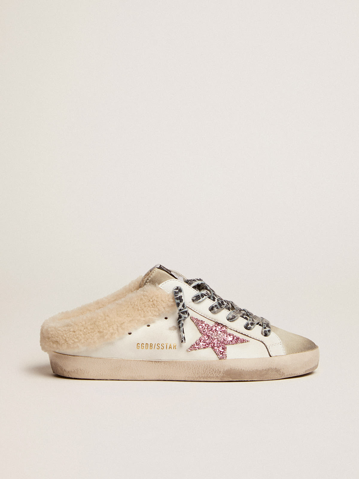 Women's Super-Star Sabot with pink glitter star and shearling