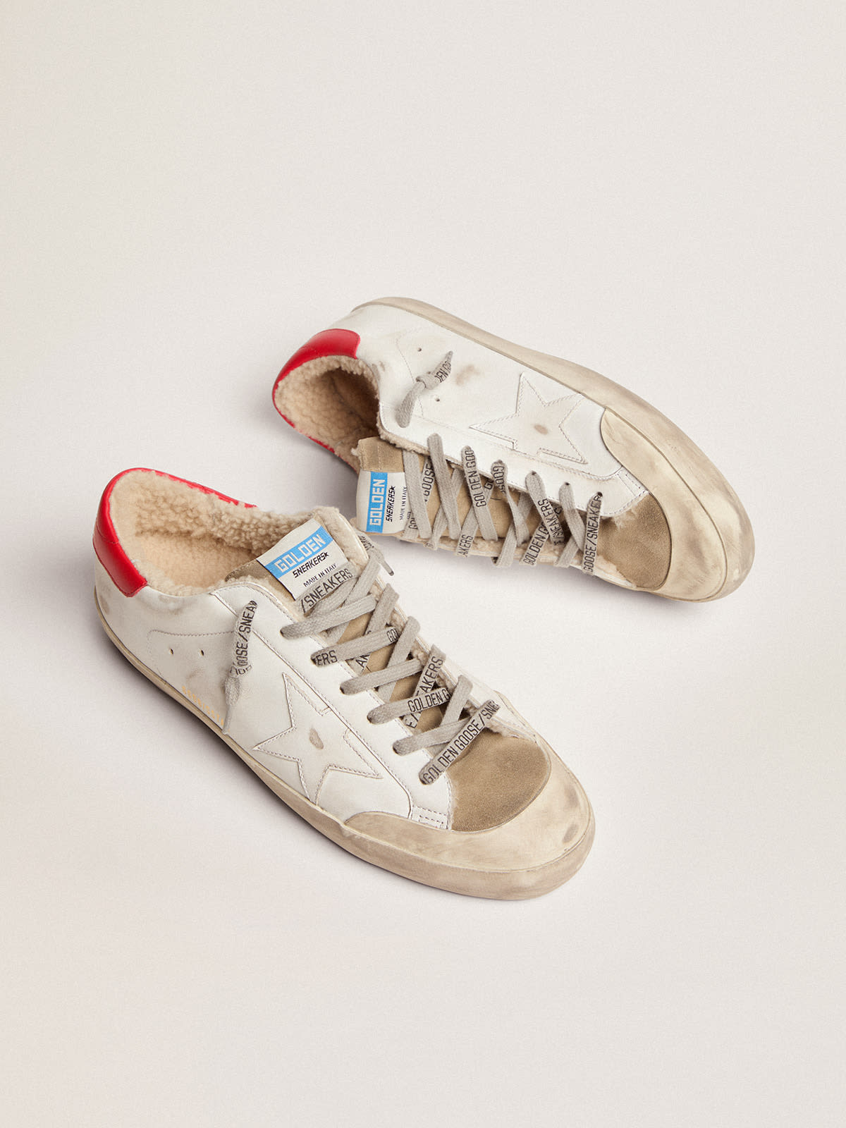 Golden Goose - Super-Star sneakers with red leather heel tab and shearling lining in 