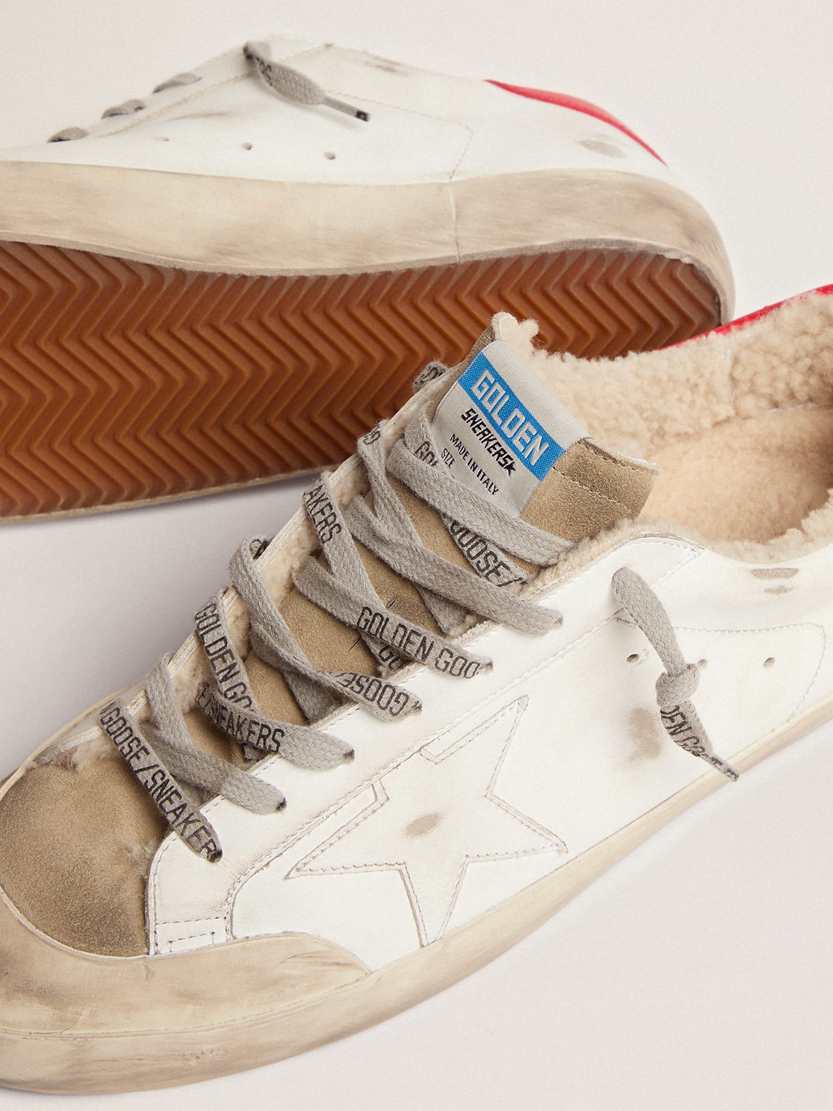 Golden Goose - Super-Star sneakers with red leather heel tab and shearling lining in 