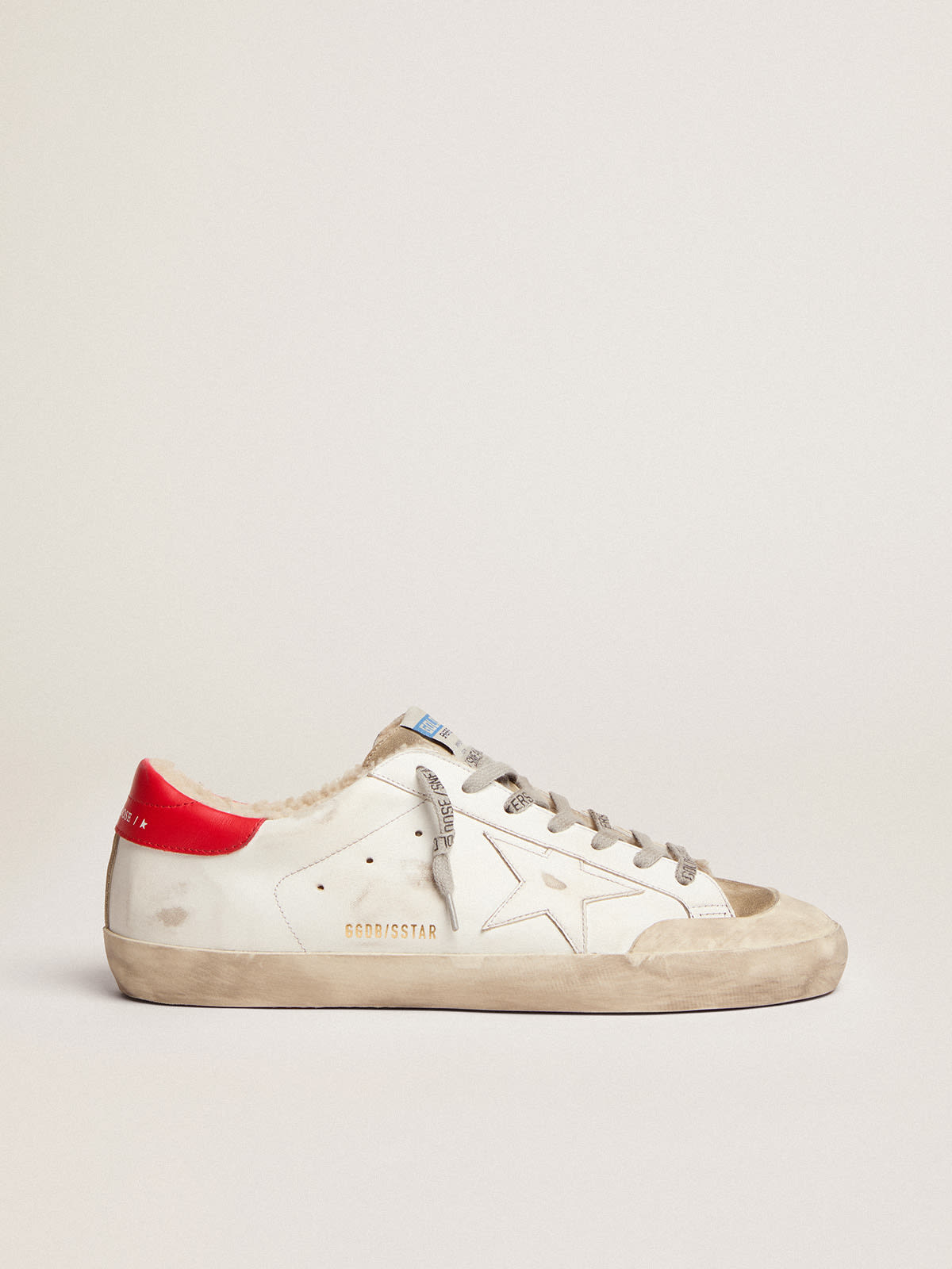 Golden Goose - Men's Super-Star with red leather heel tab and shearling lining in 