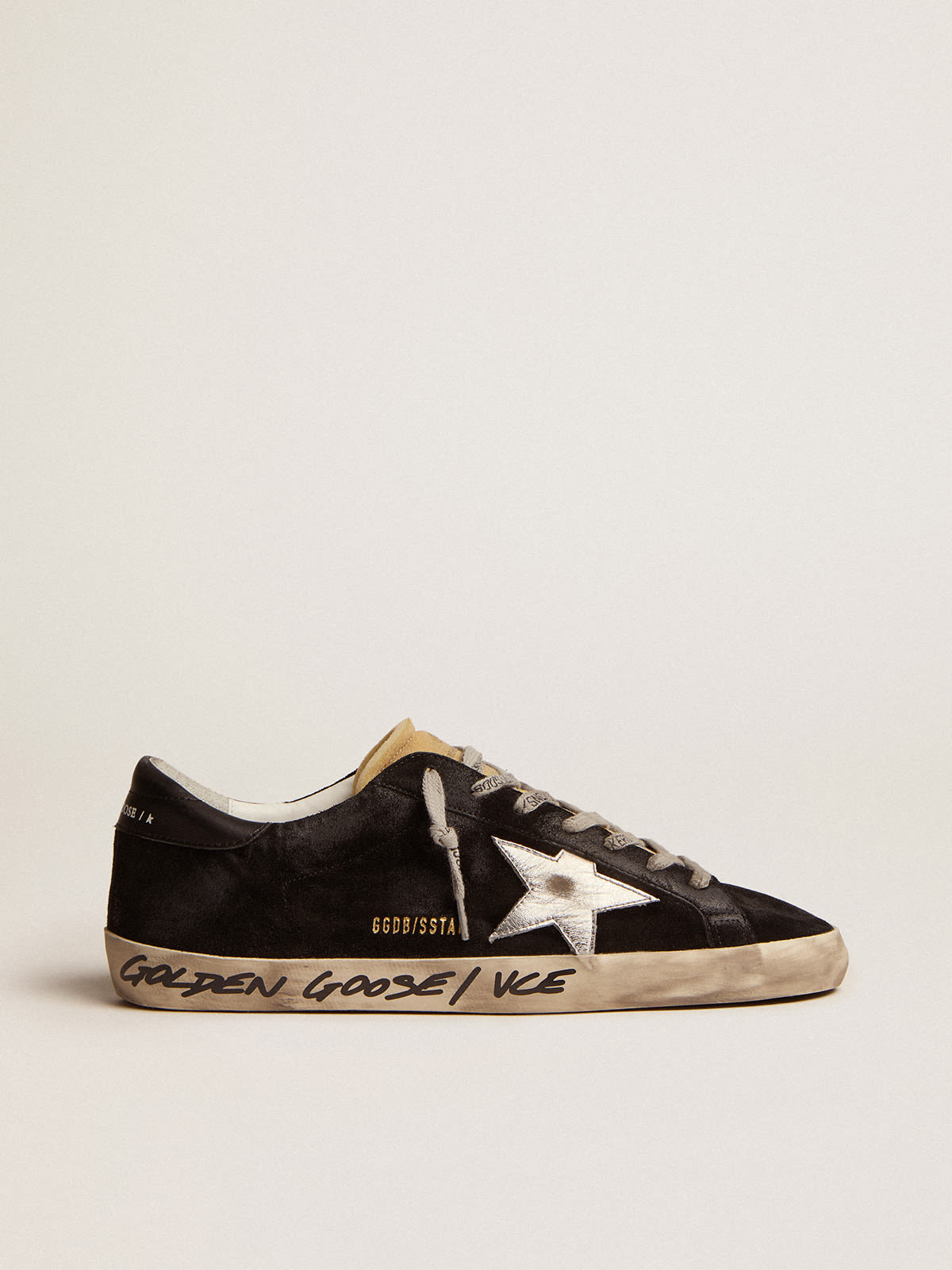 Golden Goose - Men's Super-Star in black suede with silver laminated leather star in 