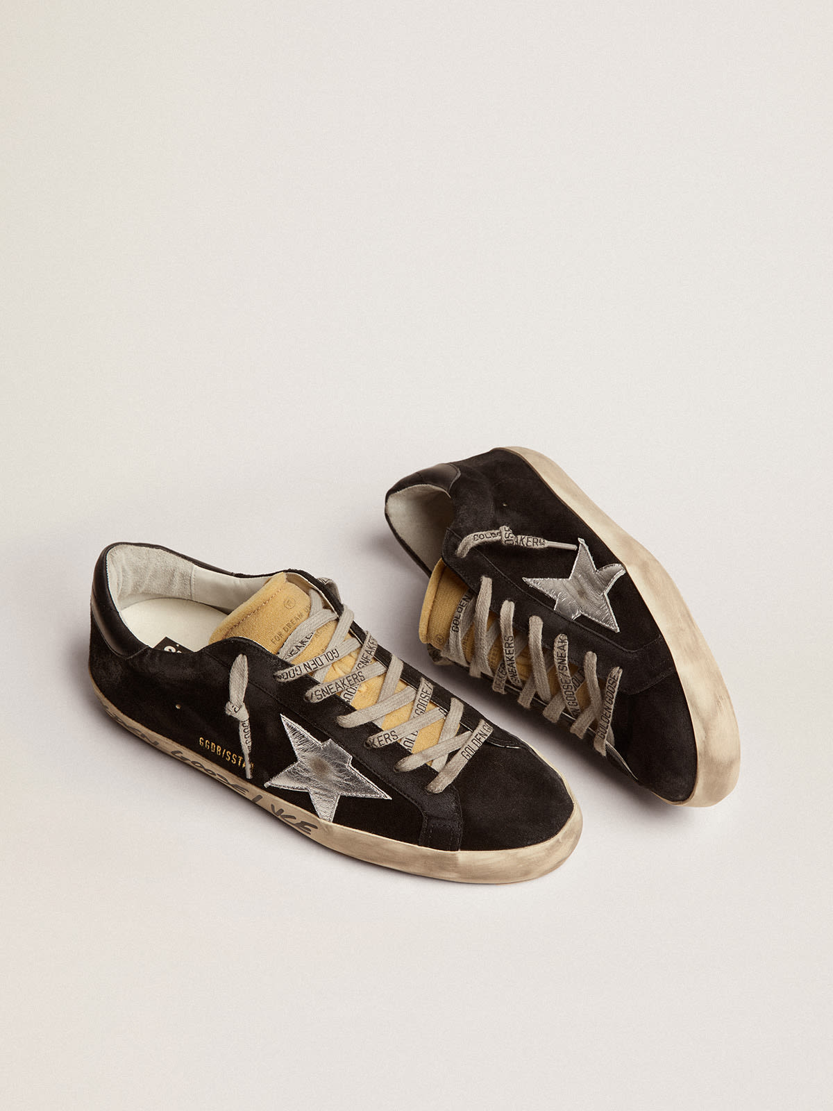 Golden Goose - Men's Super-Star in black suede with silver laminated leather star in 