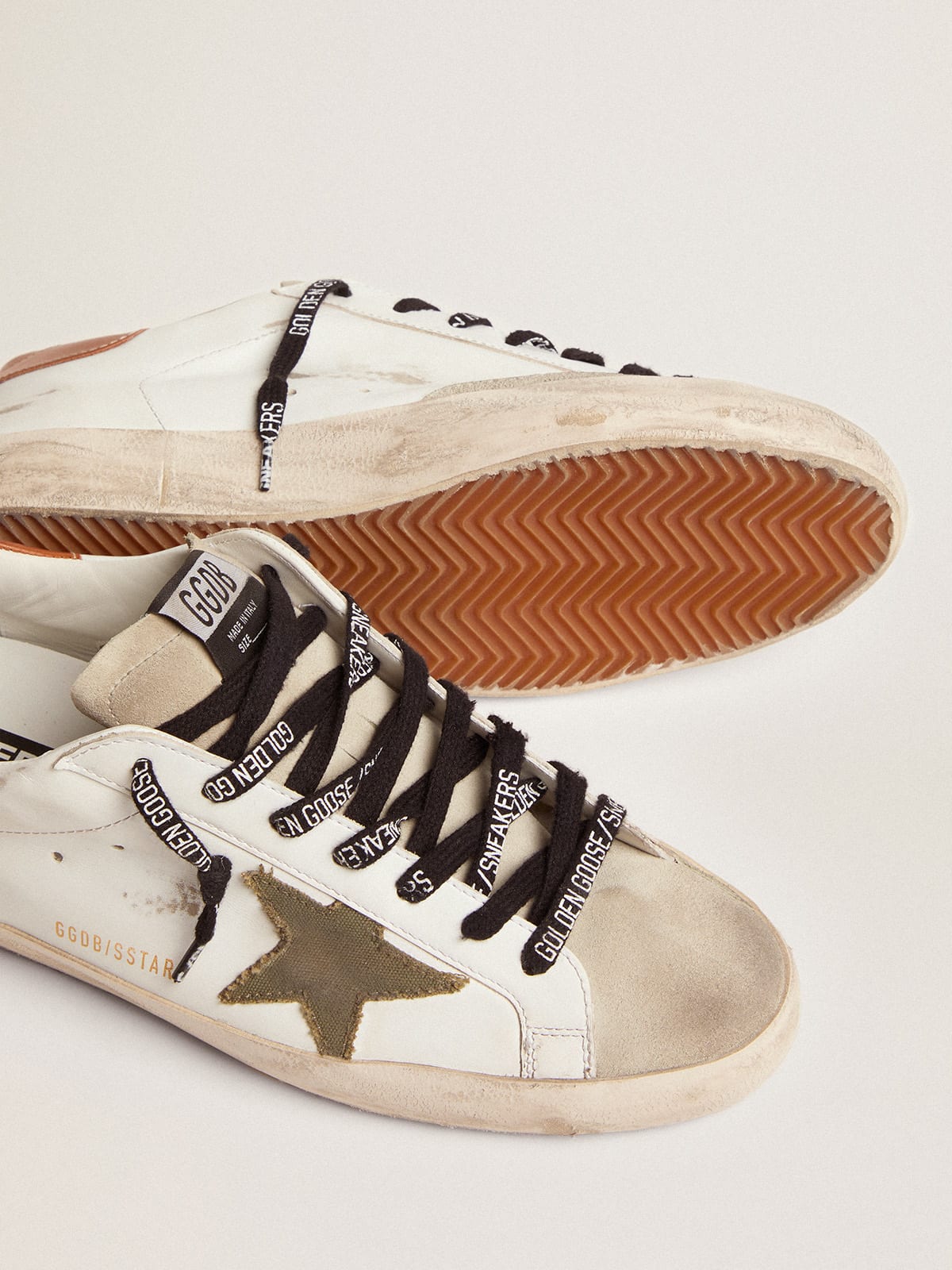 Golden Goose - Super-Star LTD sneakers with olive-green canvas star and tan leather heel tab in 