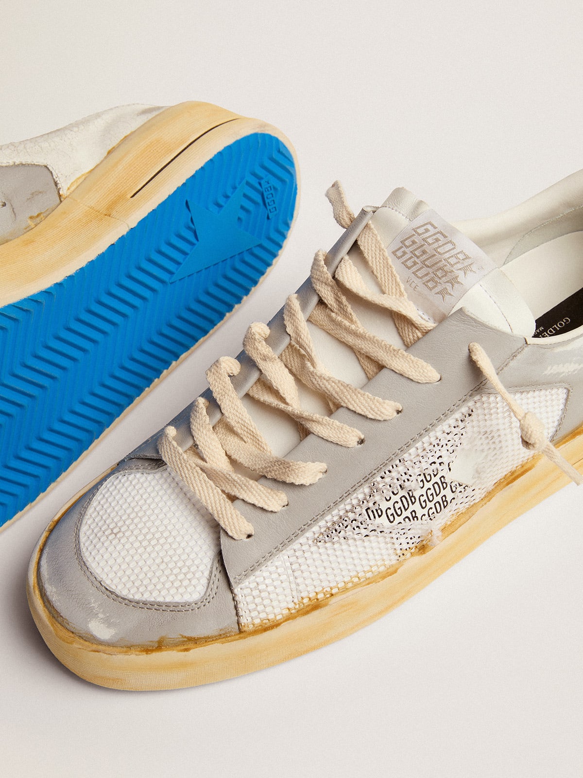 Golden Goose - Stardan sneakers with white leather star with GGDB print and white crackle-leather heel tab in 