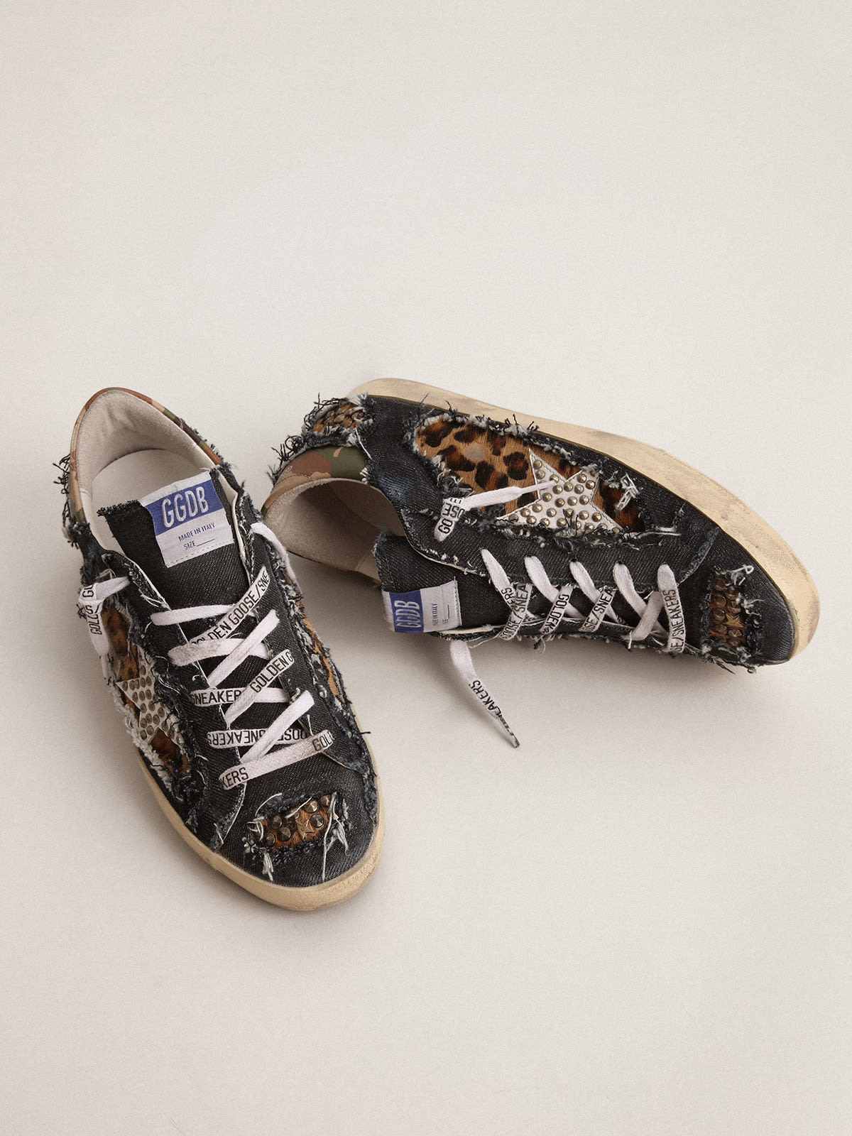 Women’s Super-Star LAB sneakers in denim and leopard-print pony skin ...