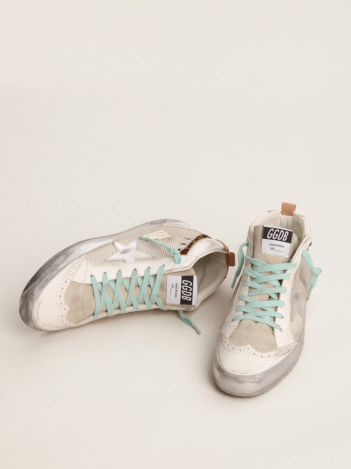 Golden Goose - Women's Mid Star with silver star and flash in leopard print pony skin in 