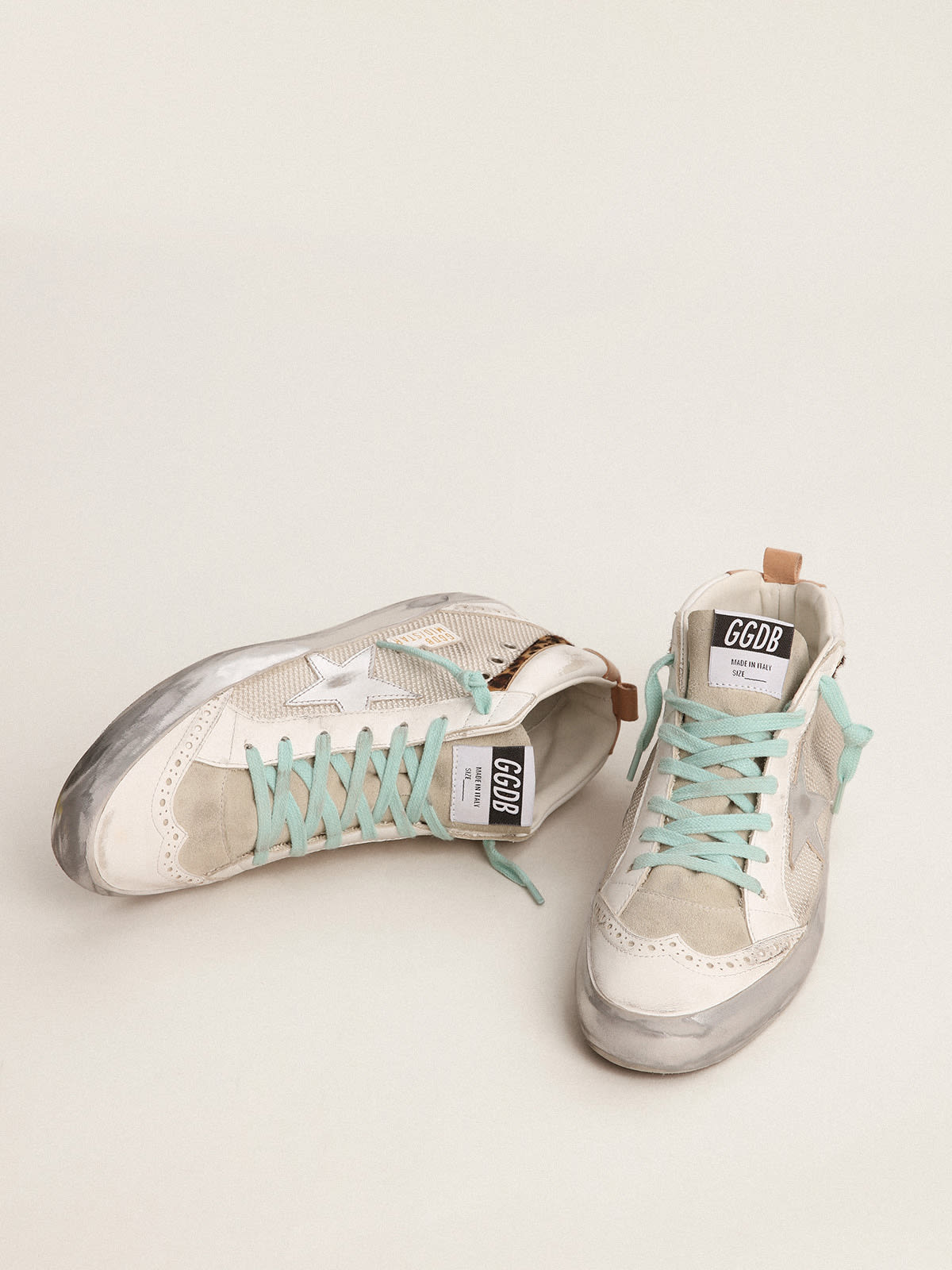 Golden Goose - レディース Mid Star シルバースター＆レオパード柄ポニースキンフラッシュ in 