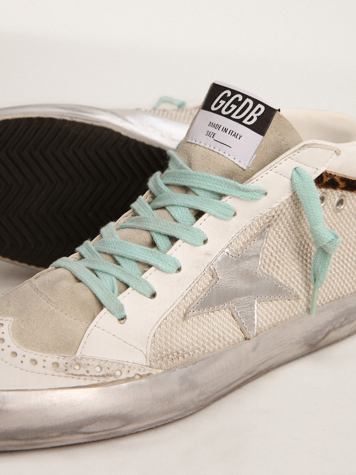 Golden Goose - Women's Mid Star with silver star and flash in leopard print pony skin in 