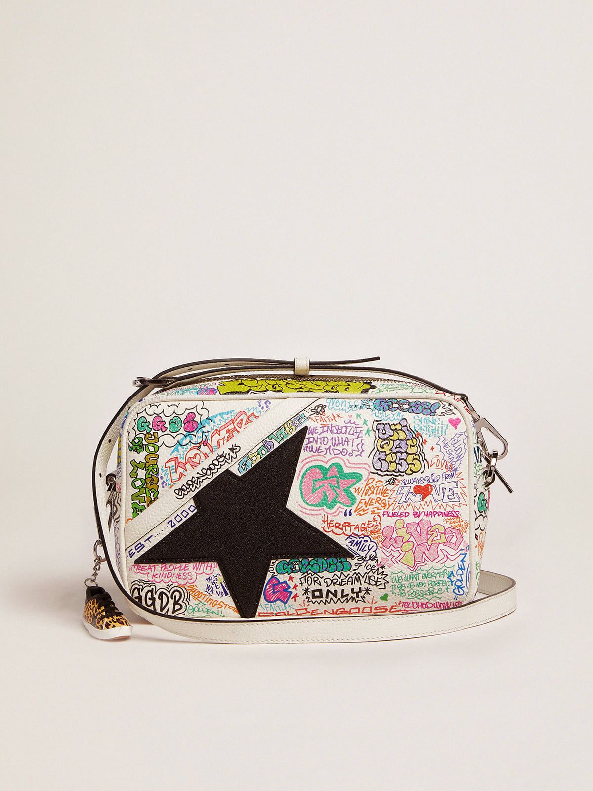 Star Bag with graffiti print and black glitter star