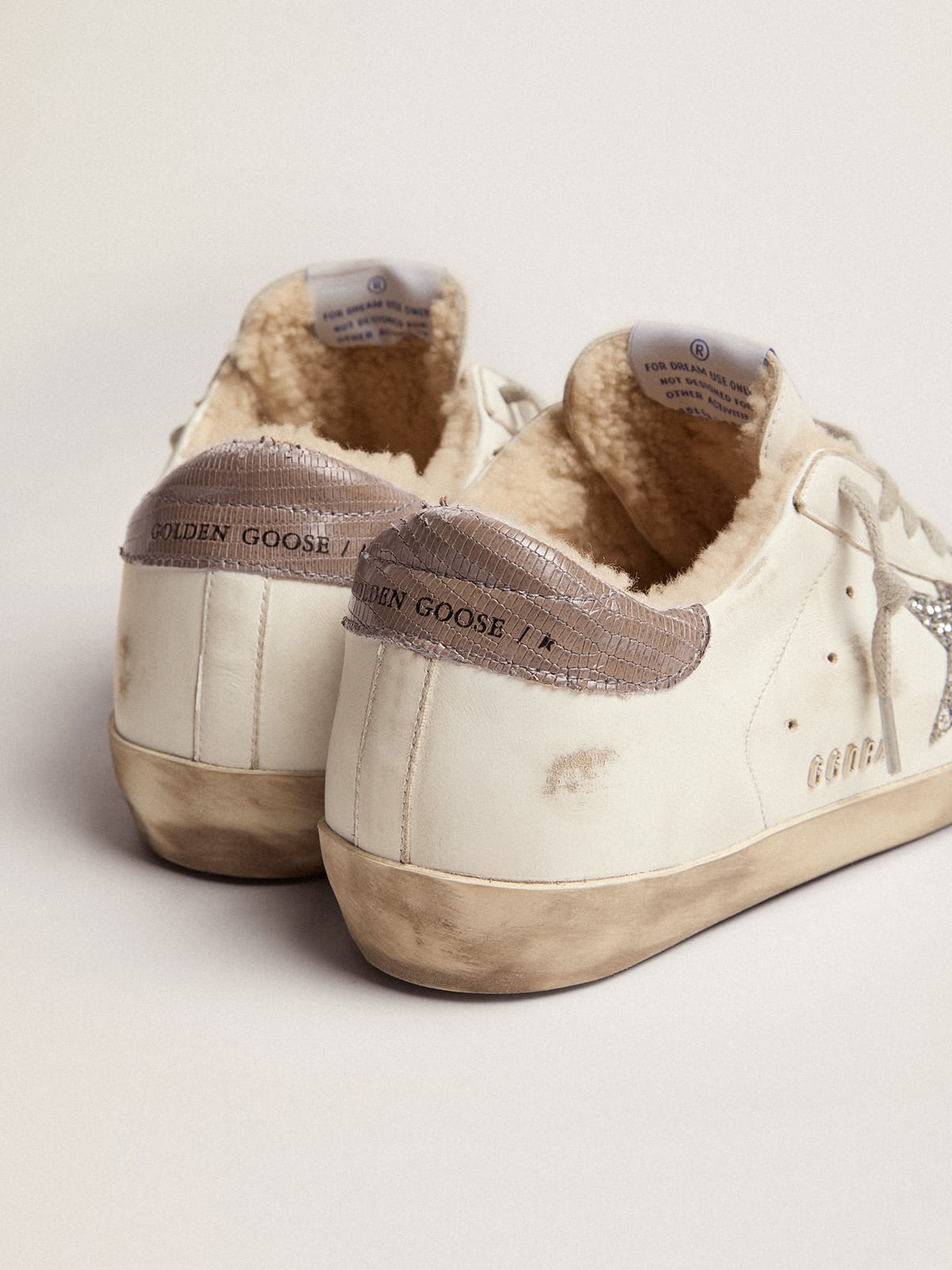 Golden Goose - Women's Super-Star with shearling lining and silver glitter star in 