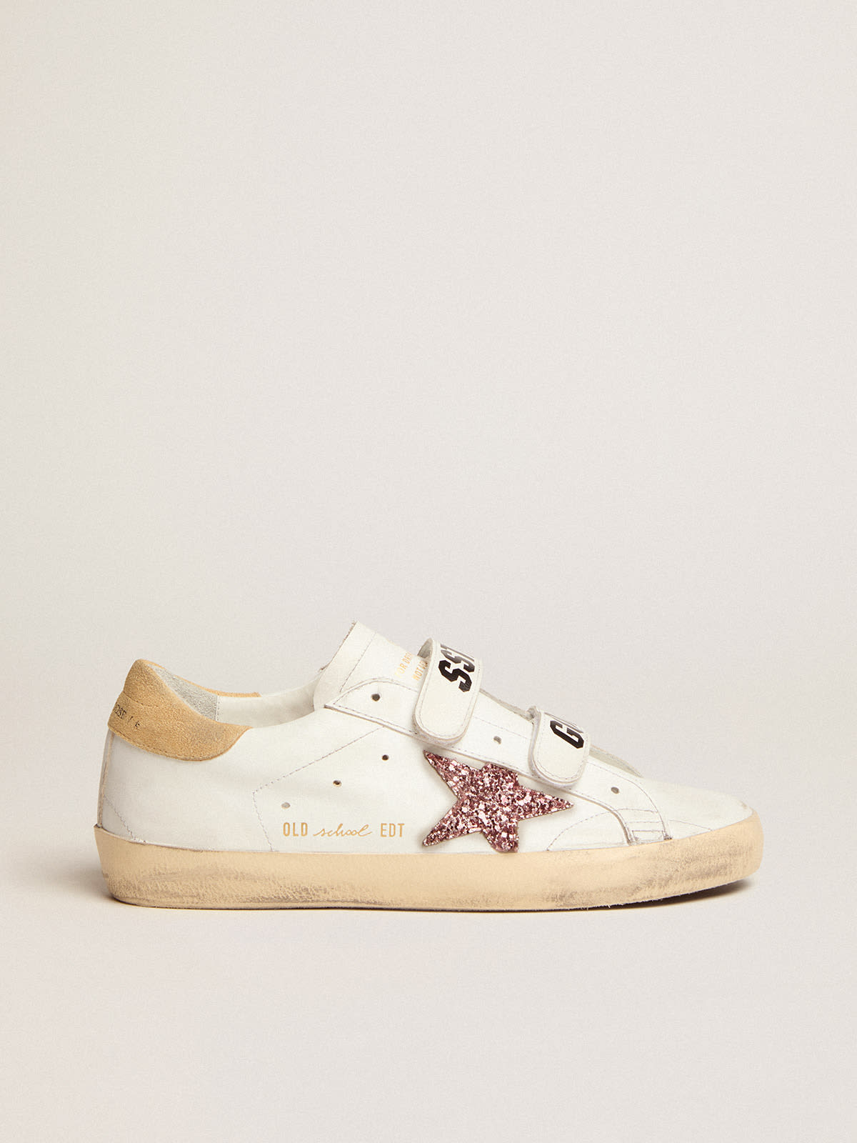 Golden Goose - Old School sneakers with pink glitter star and sand-colored suede heel tab in 