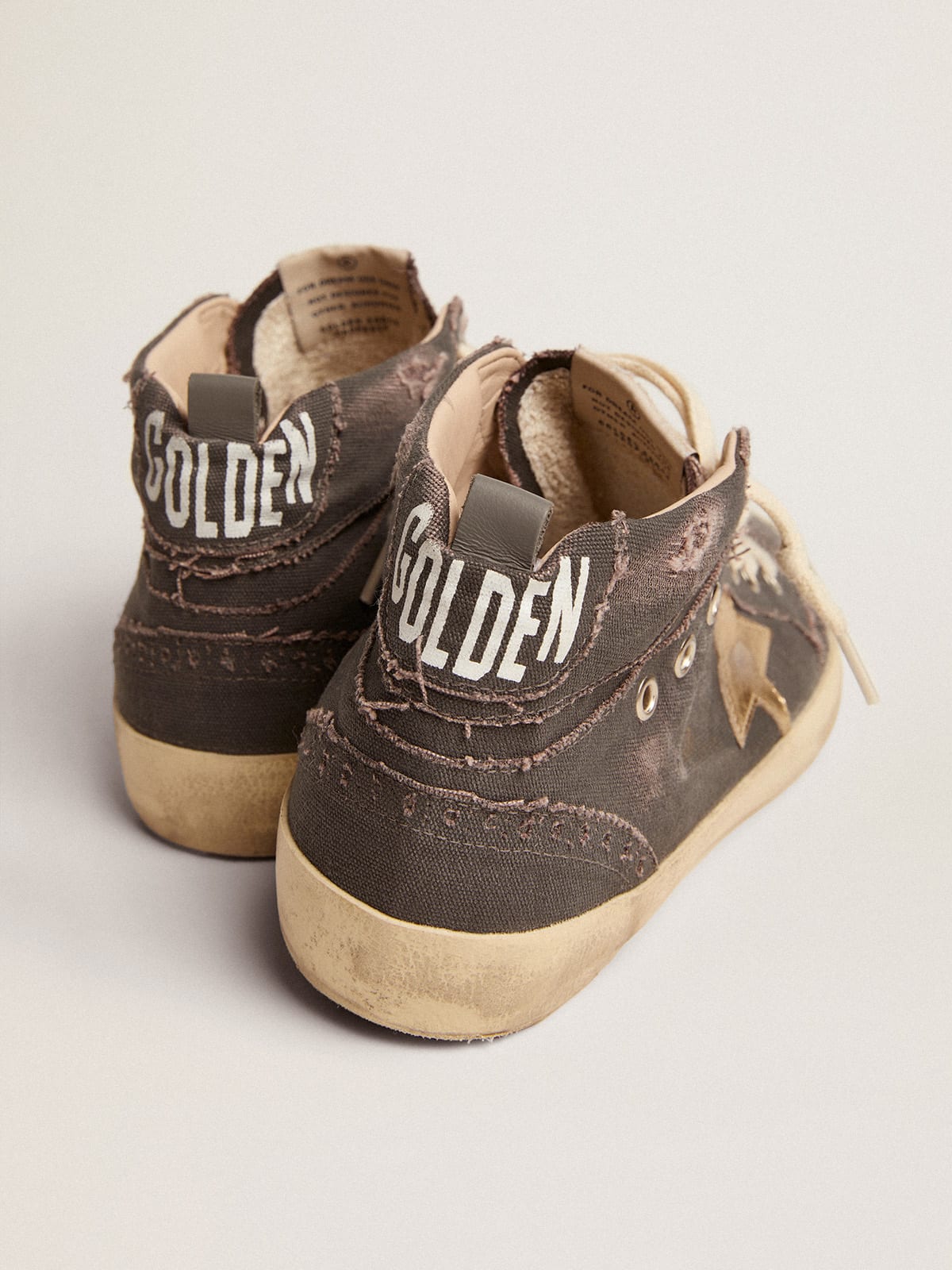 Golden Goose - Women's Mid Star in charcoal canvas with gold star in 