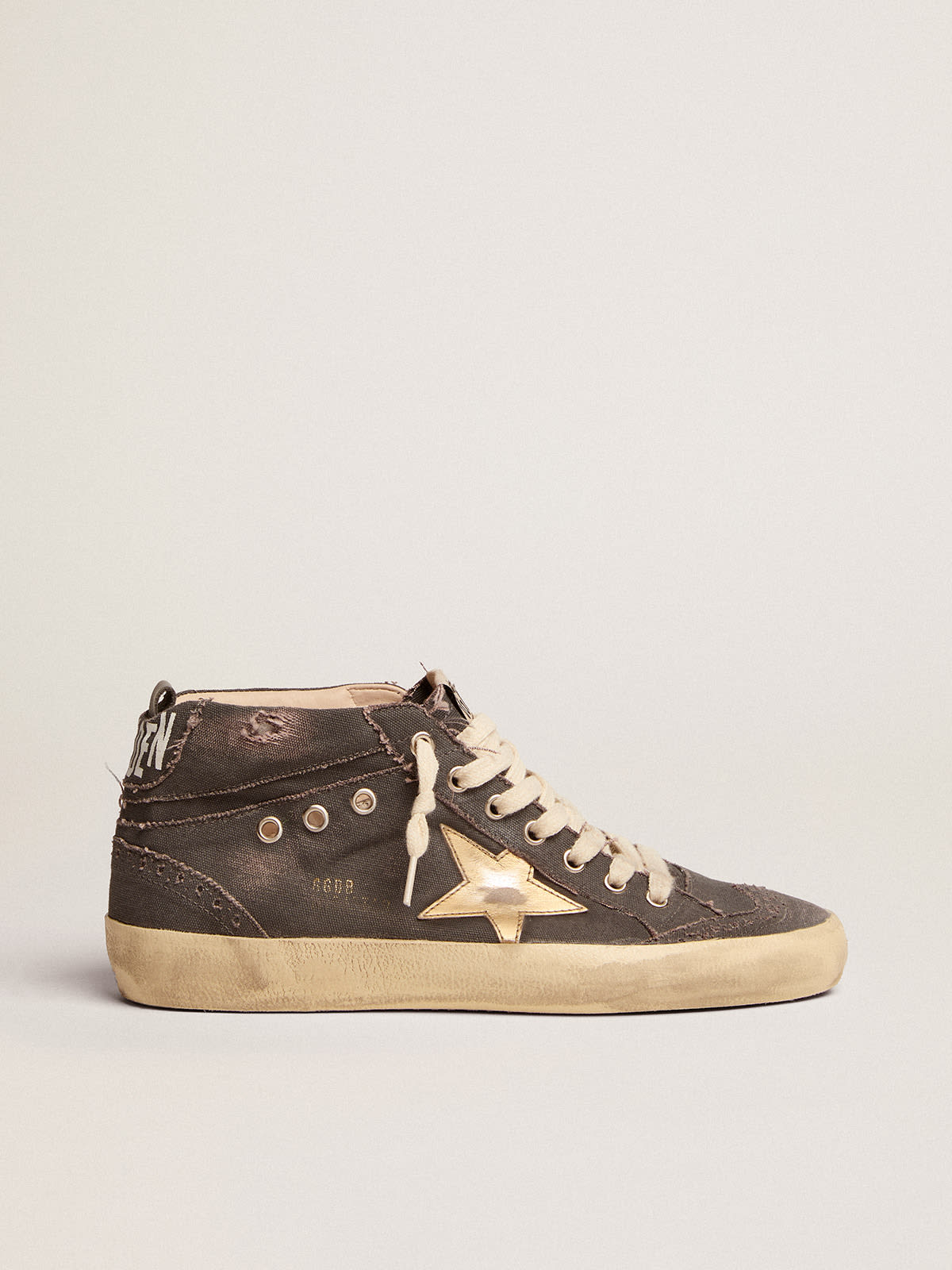 Golden Goose - Women's Mid Star in charcoal canvas with gold star in 