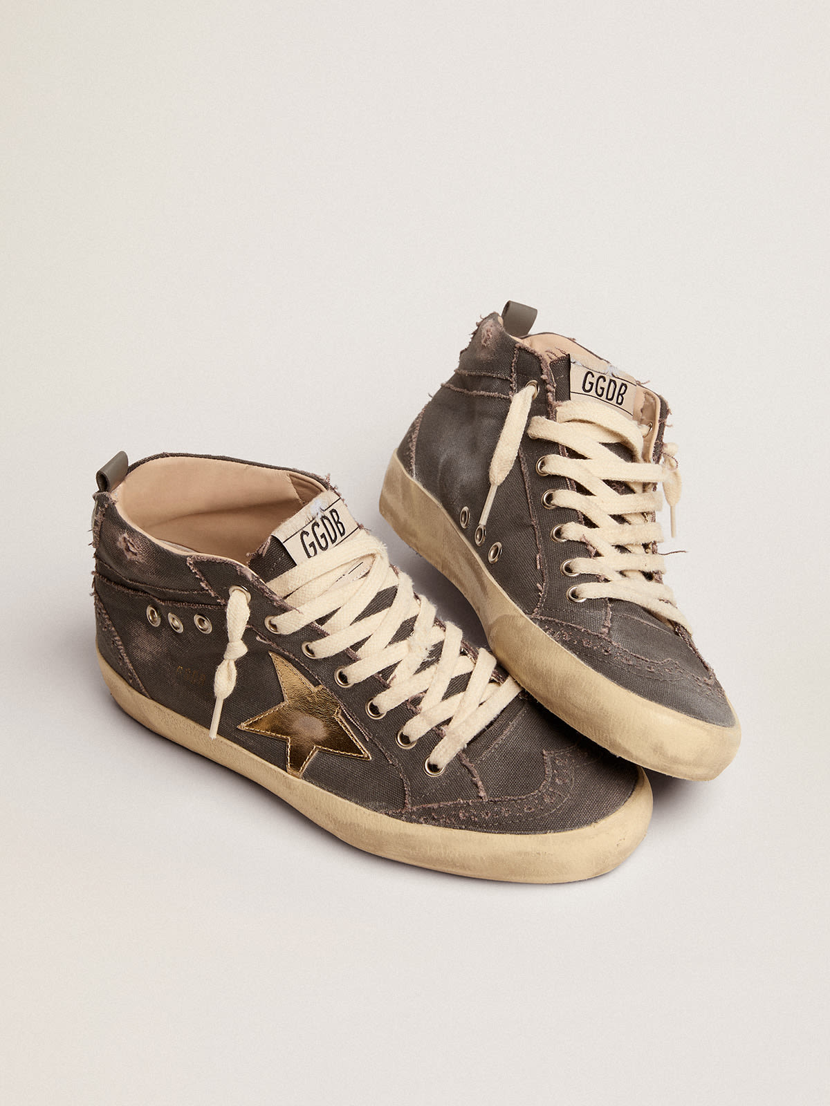 Golden Goose - Women's Mid Star in charcoal canvas with gold star in 