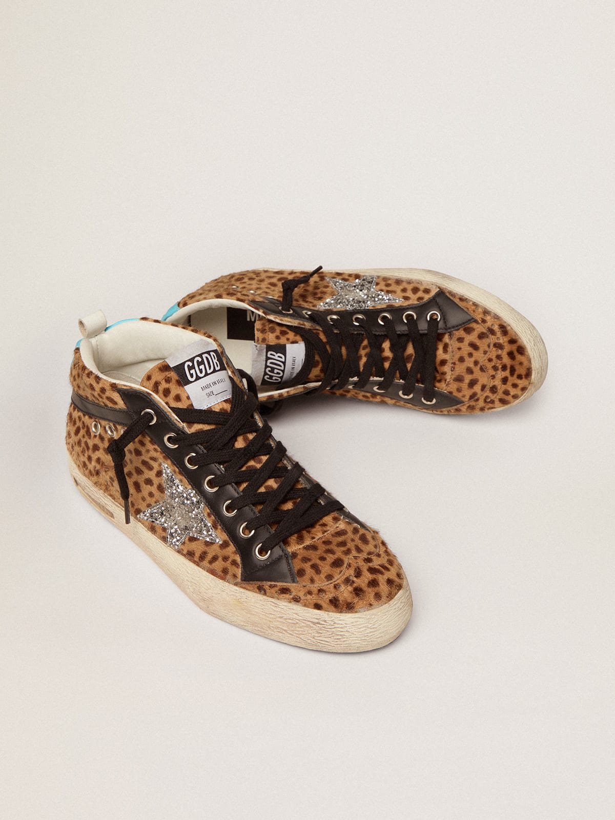 Golden Goose - Women's Mid Star in pony skin with animal print and silver star in 