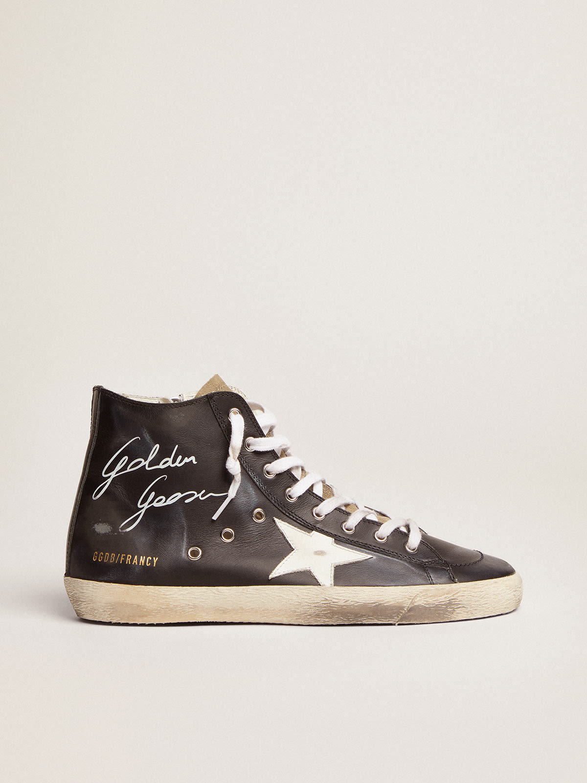 Golden Goose - Women's Francy with black leather upper and white star in 