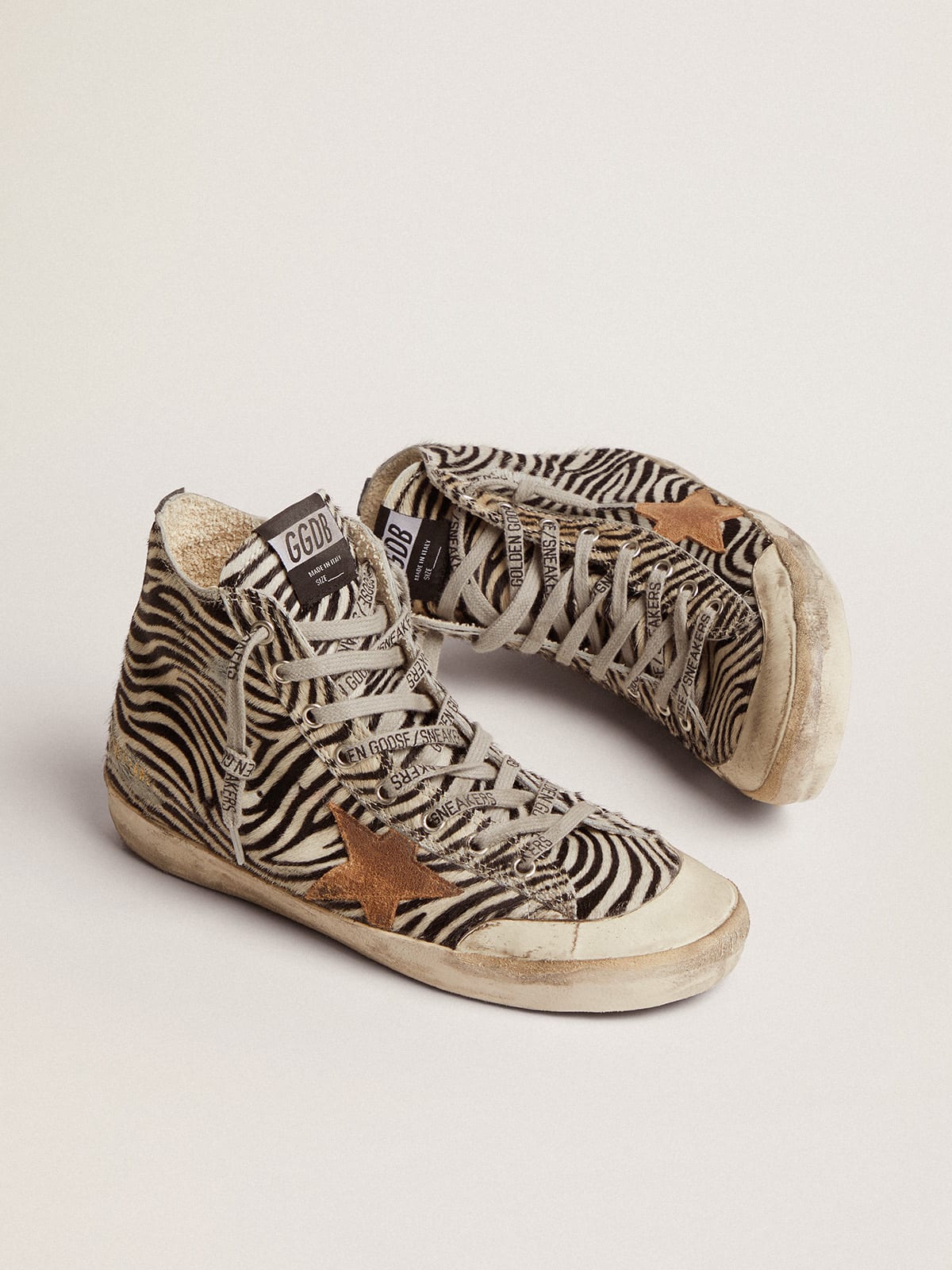 Golden Goose - Women's Francy Penstar LTD in zebra print pony skin and tobacco star in 