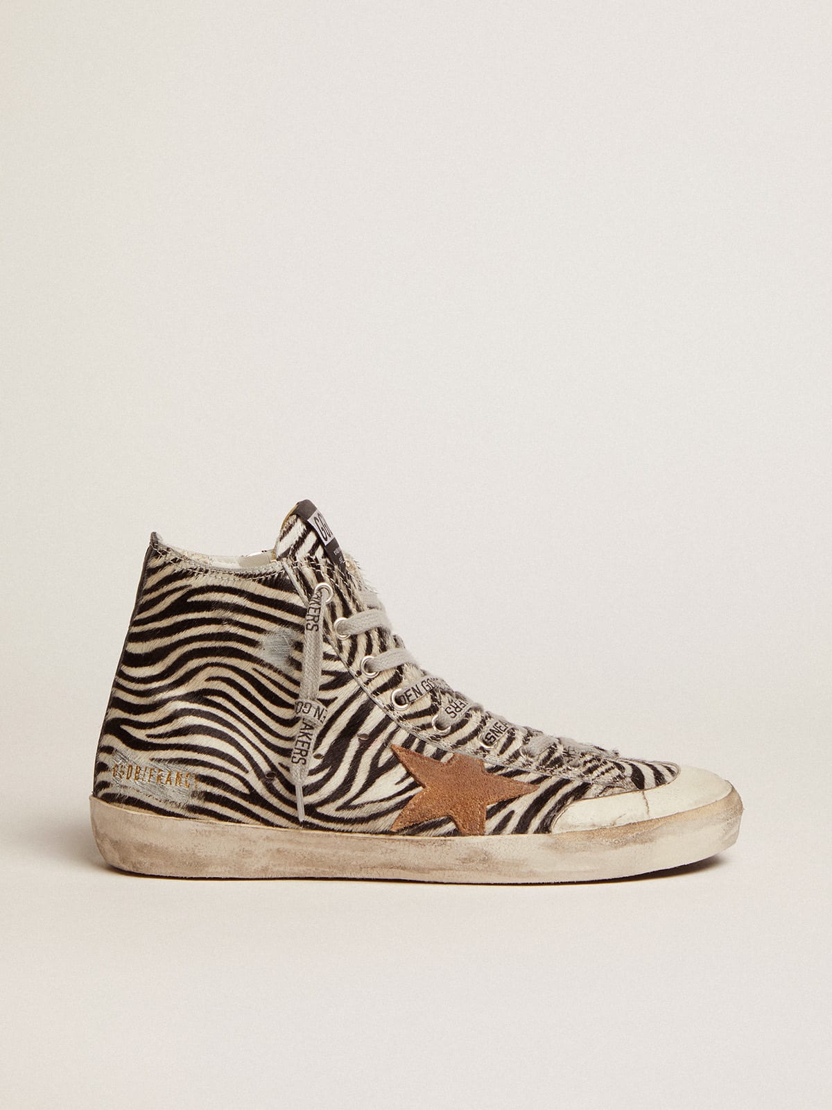 Golden Goose - Women's Francy Penstar LTD in zebra print pony skin and tobacco star in 