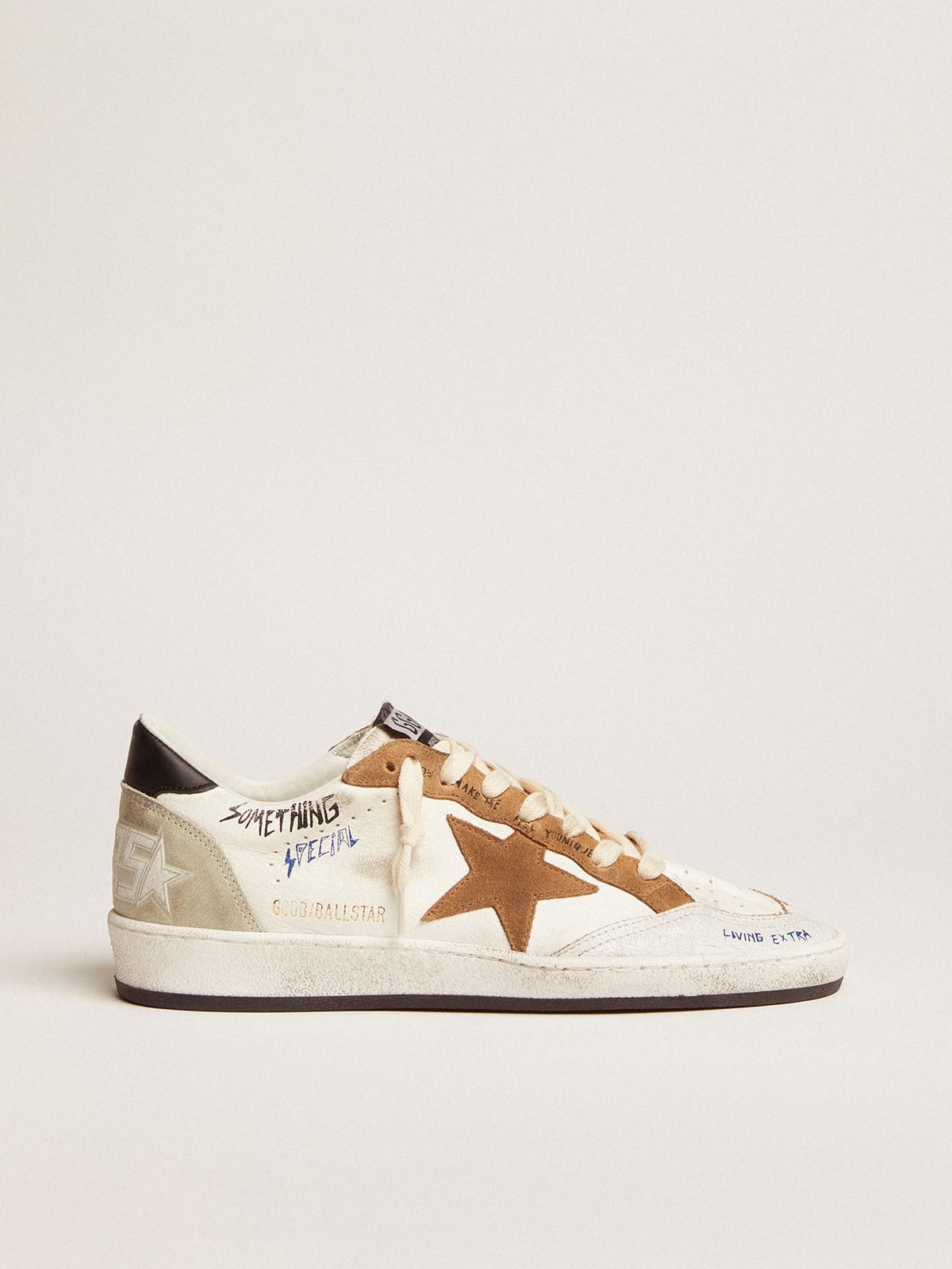 Golden Goose - Ball Star sneakers with tobacco-colored suede star and black leather heel tab in 
